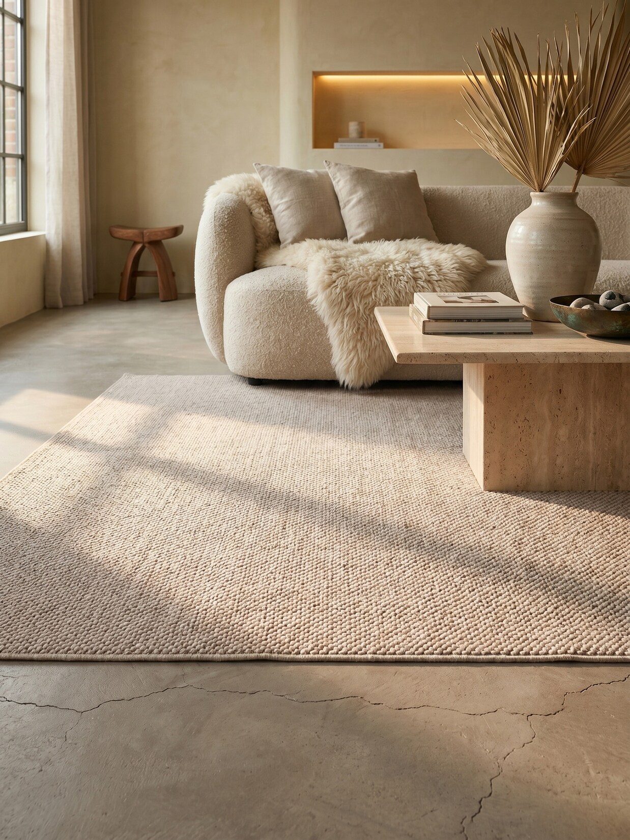 Flachgewebe-Teppich Berber-Tradition Beige 80x150 cm Uni meliert