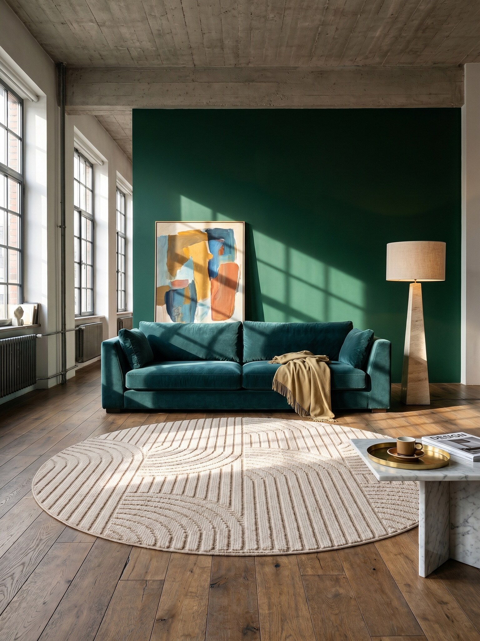 Flachgewebe-Teppich Hoch-Tief-B&ouml;gen Beige 200x200 cm Hoch-Tief B&ouml;gen - Bild 1