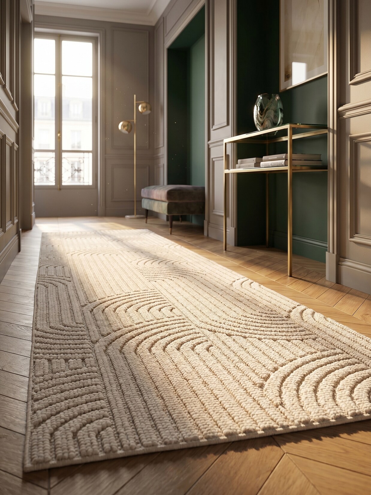 Flachgewebe-Teppich Hoch-Tief-Bögen Creme 80x250 cm Hoch-Tief Bögen