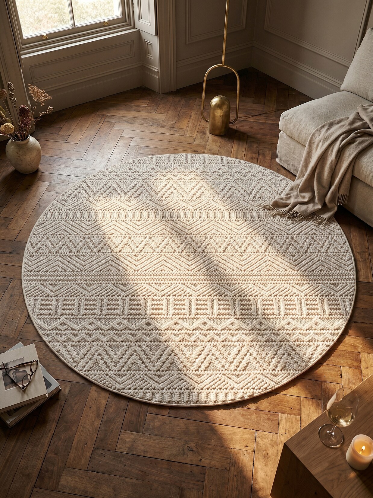 Flachgewebe-Teppich Ethno Creme 200x200 cm Ethno-Streifen