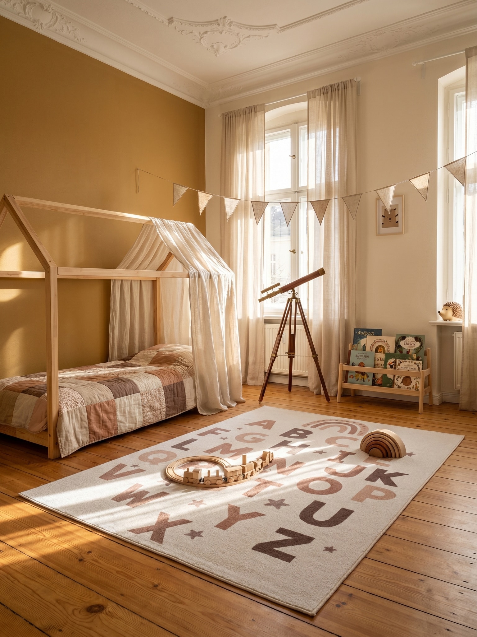Kinderteppich Alphabet mit Regenbogen Creme 160x230 cm Waschbar - Bild 1