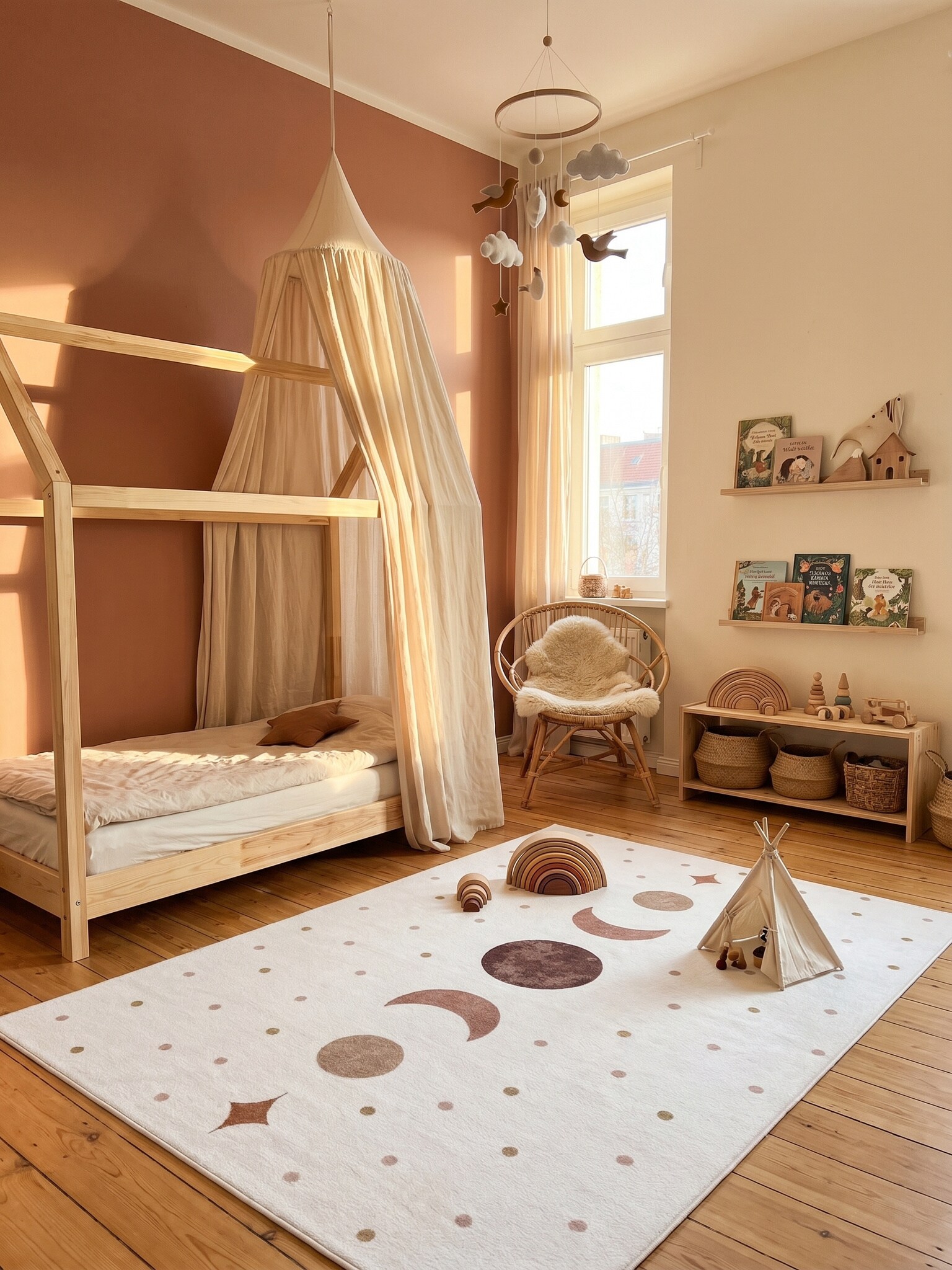 Kinderteppich Mondphasen Creme 140x200 cm Waschbar - Bild 1
