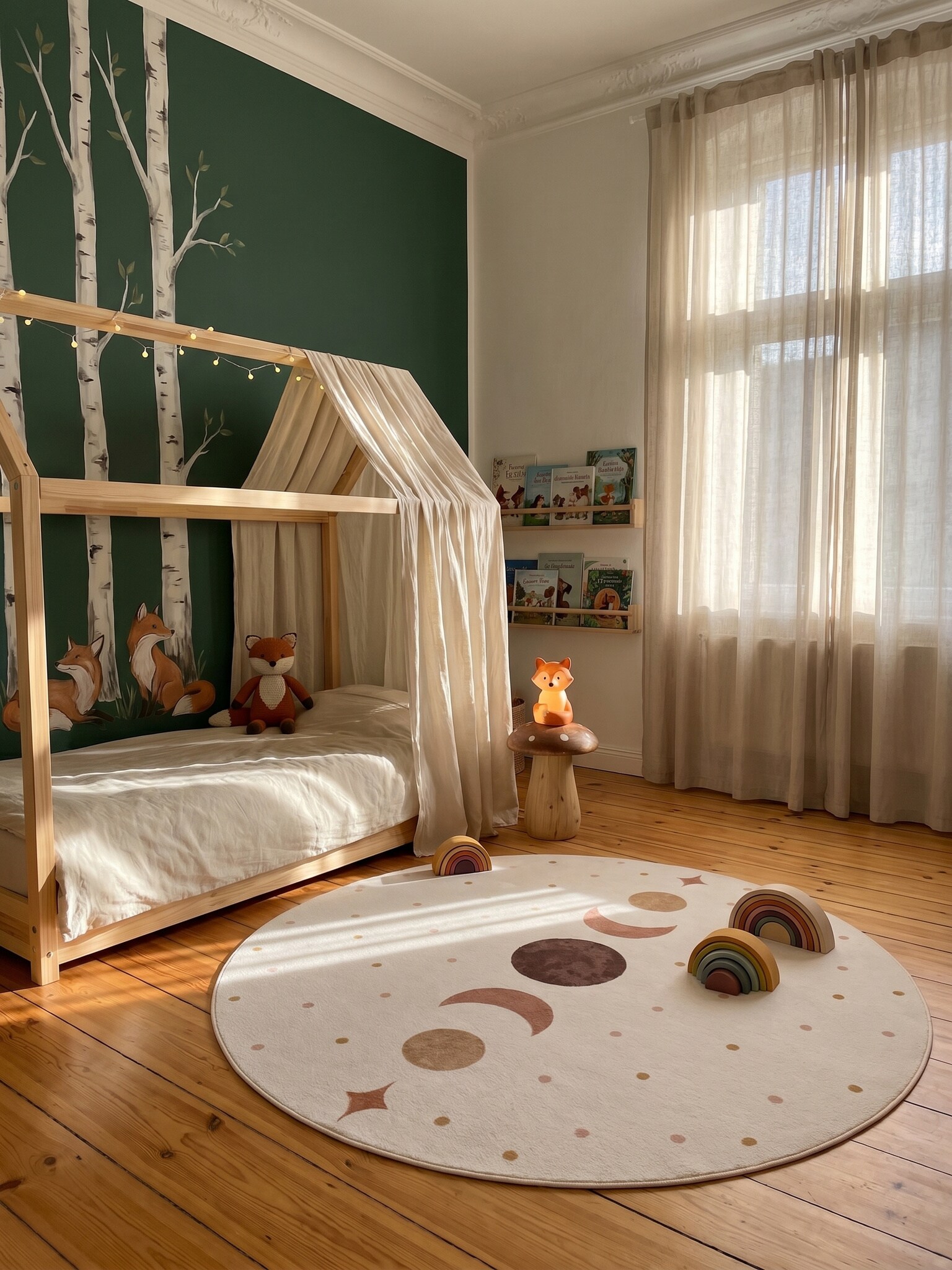 Kinderteppich Mondphasen Creme 160x160 cm Waschbar - Bild 1
