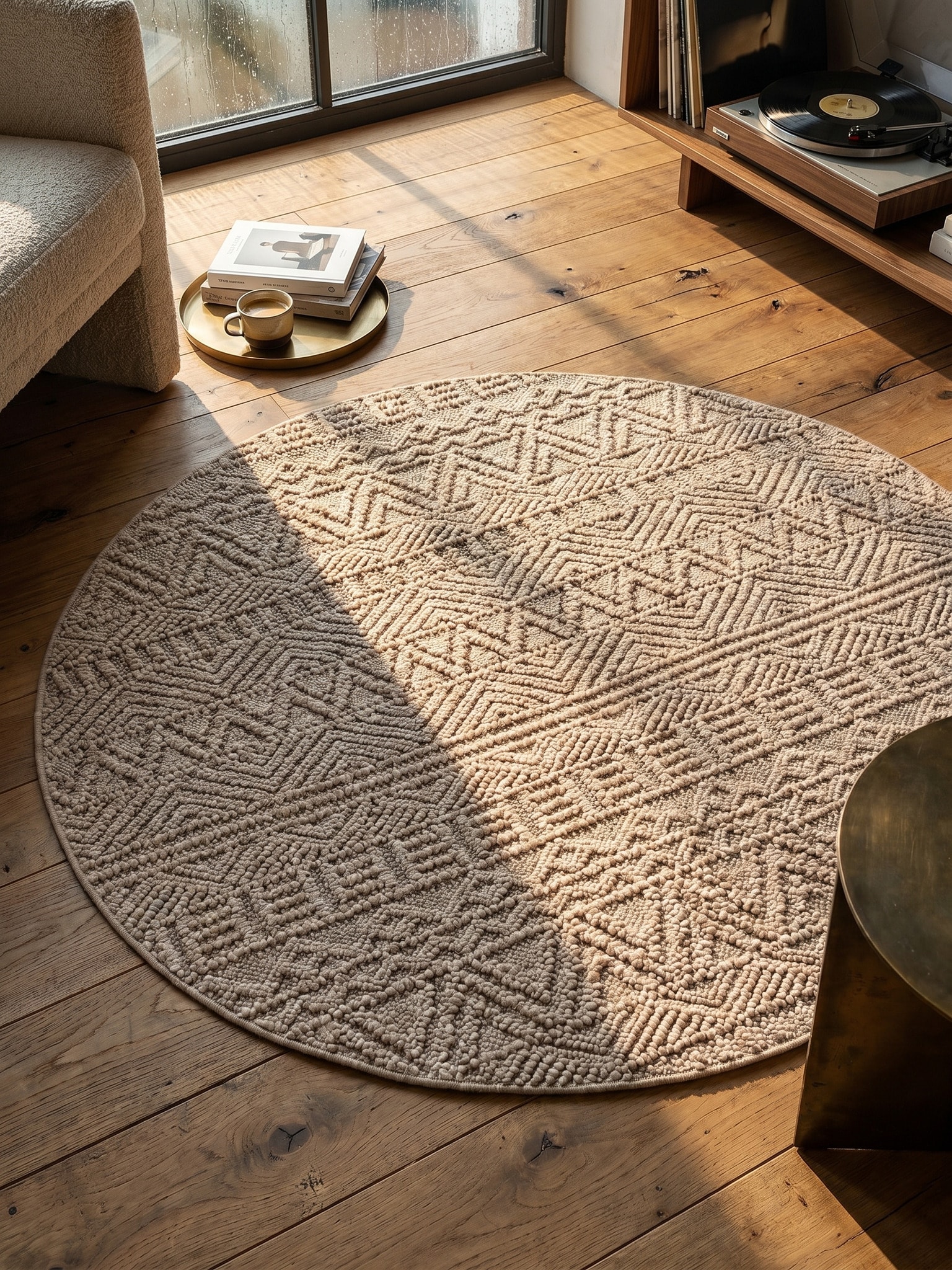 Flachgewebe-Teppich Ethno Beige 160x160 cm Ethno-Streifen - Bild 1