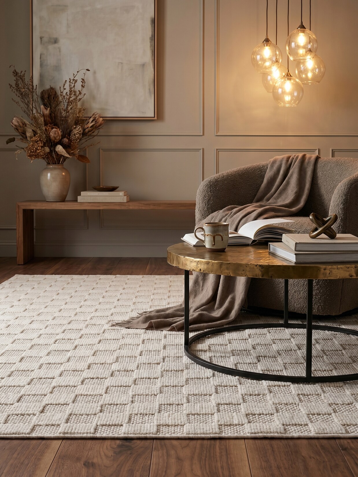 Flachgewebe-Teppich Schachbrett Creme 80x150 cm Schachbrett