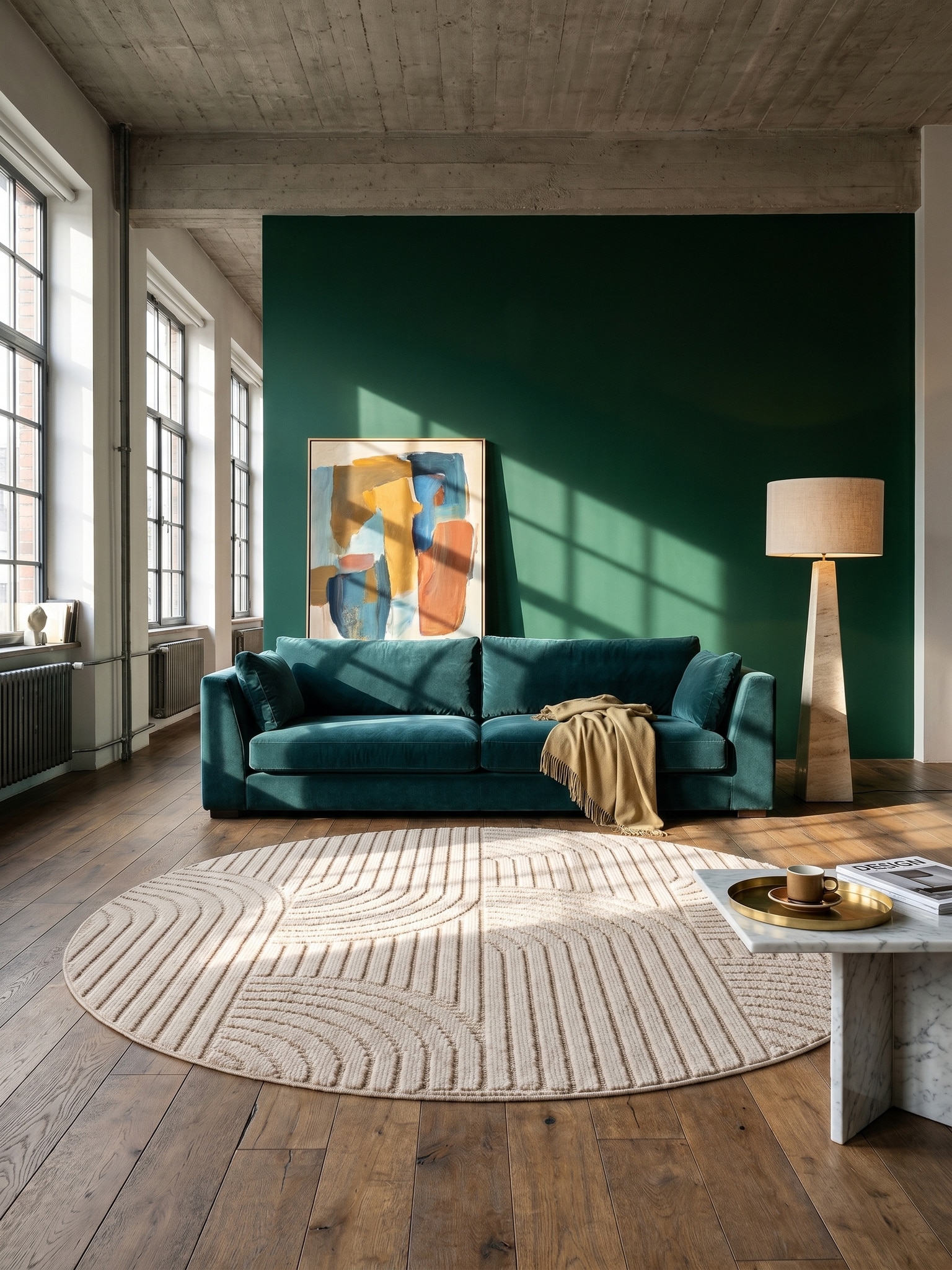 Flachgewebe-Teppich Hoch-Tief-B&ouml;gen Beige 120x120 cm Hoch-Tief B&ouml;gen - Bild 1