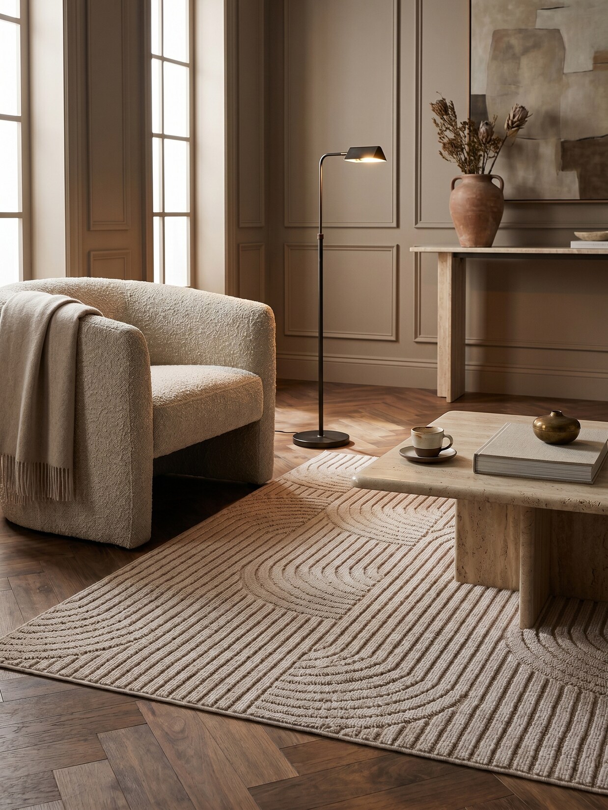 Flachgewebe-Teppich Hoch-Tief-Bögen Beige 200x290 cm Hoch-Tief Bögen