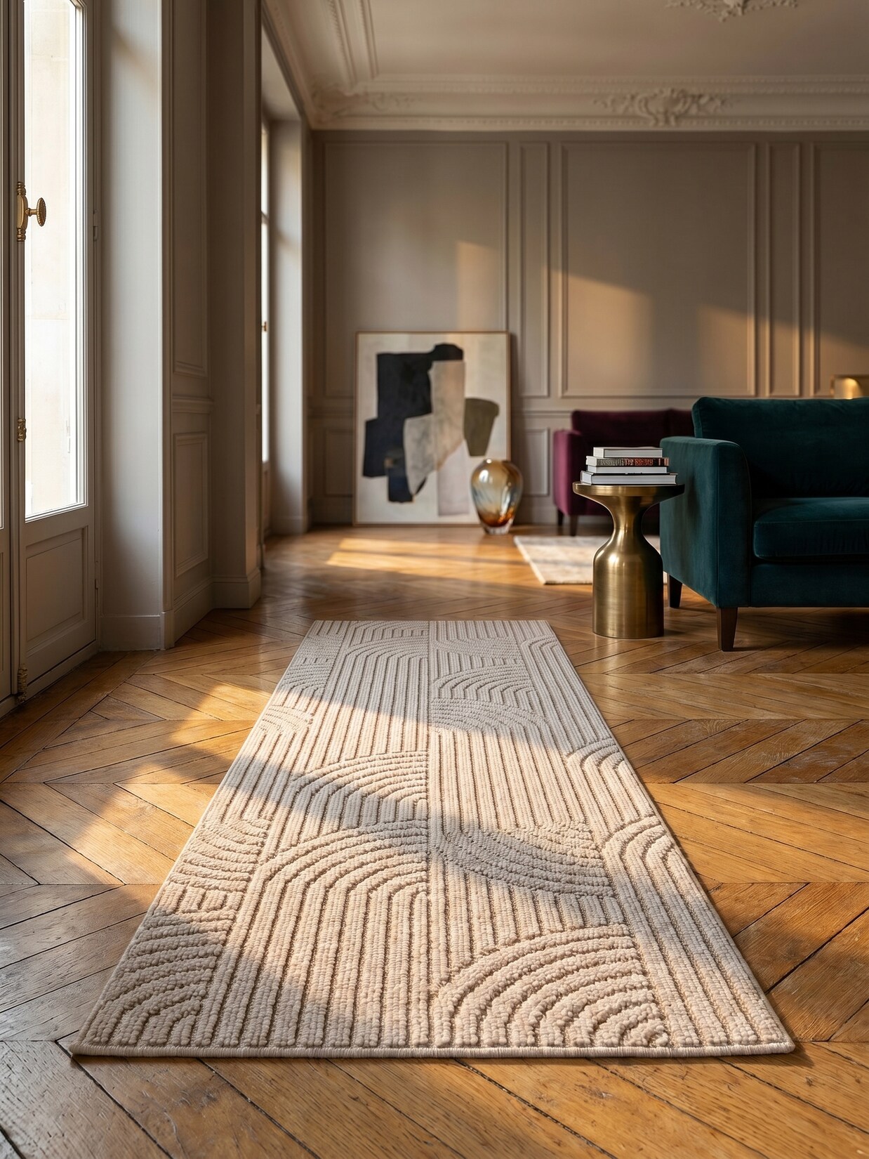 Flachgewebe-Teppich Hoch-Tief-Bögen Beige 80x250 cm Hoch-Tief Bögen