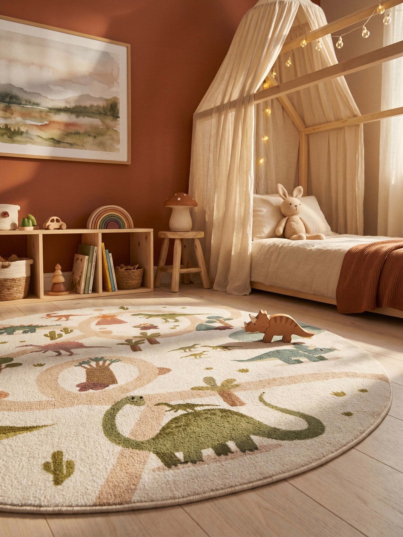Kinderteppich Dinosaurier-Landschaft Creme 200x200 cm Waschbar online kaufen bei Netto
