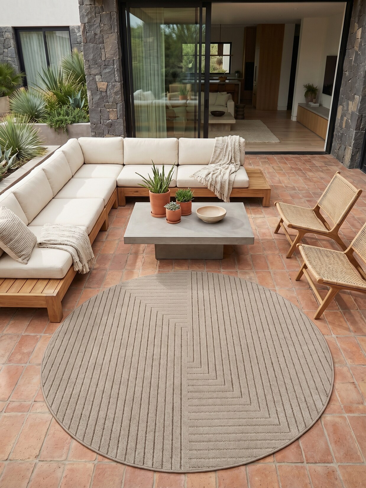 Outdoor-Teppich Labyrinth-Linien Beige 160x160 cm Wetterfest