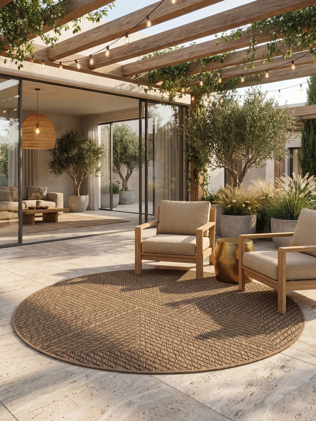 Outdoor-Teppich Fischgrät / Chevron Beige 200x200 cm Wetterfest