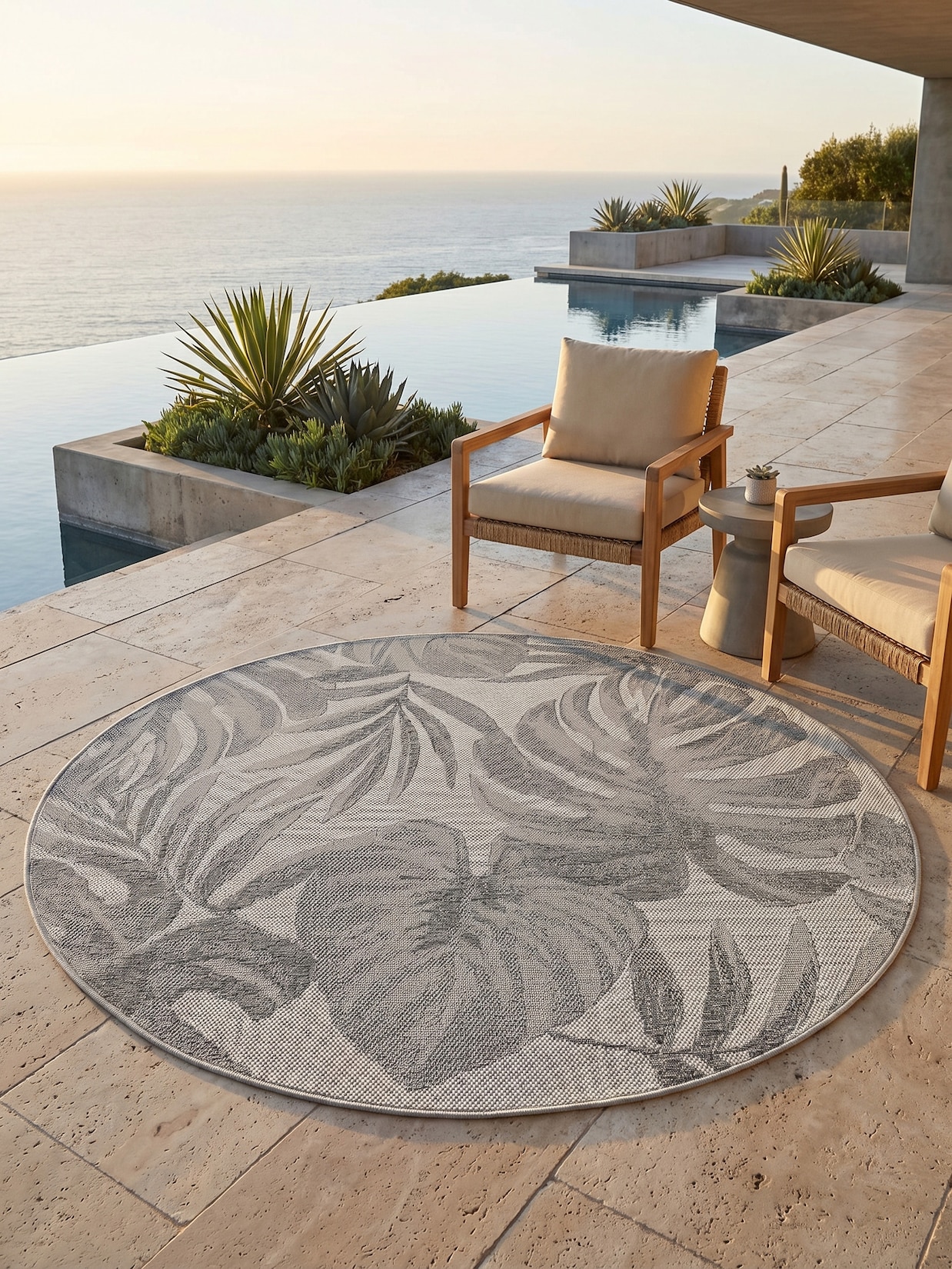 Outdoor-Teppich Tropische Blätter Grau 200x200 cm Wetterfest