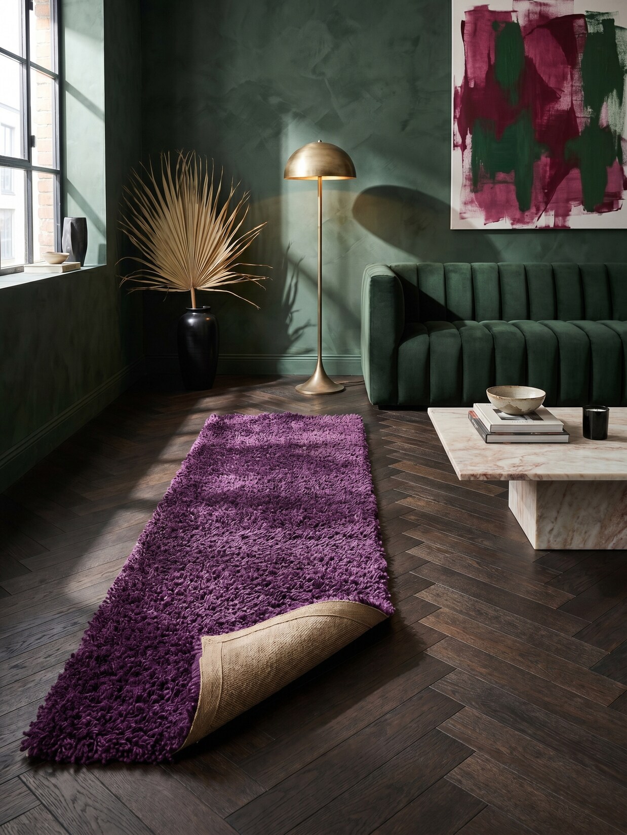 Hochflorteppich RHEIN, einfarbig, aus Polypropylen, Violett, 80 x 250 cm