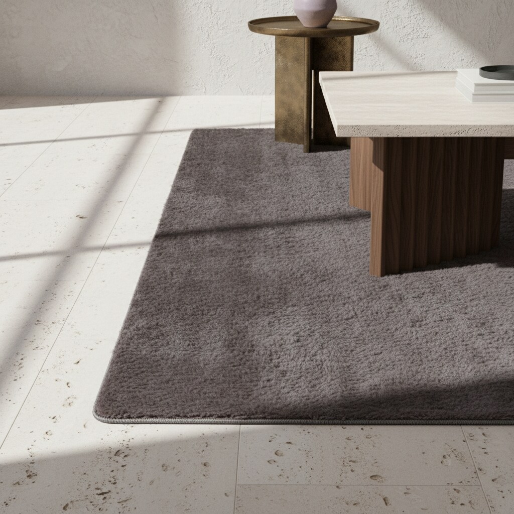 Kurzflorteppich Waschbar ISAR, einfarbig, aus Polyester, Grau, 240 x 340 cm