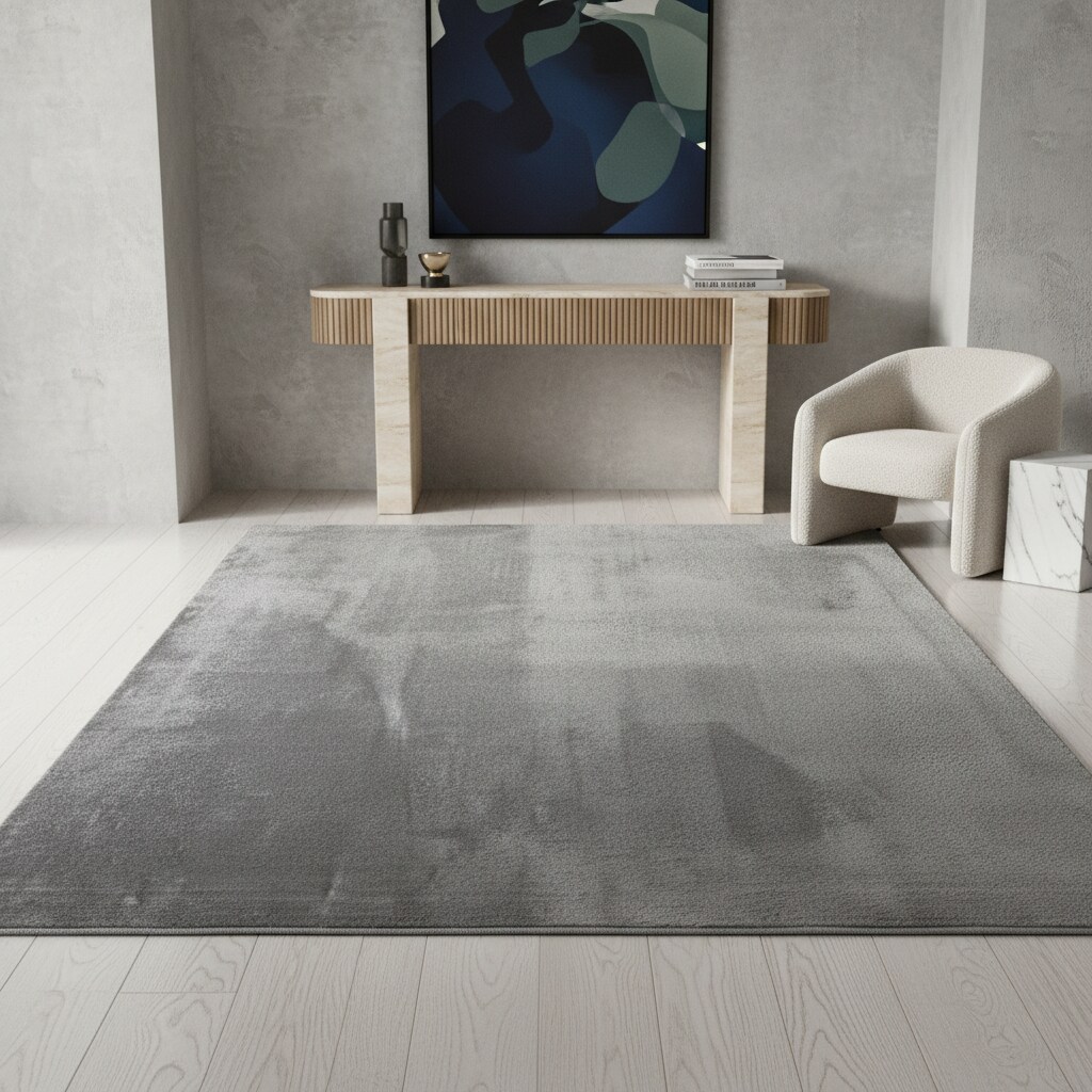 Kurzflorteppich Waschbar ISAR, einfarbig, aus Polyester, Silber, 120 x 160 cm