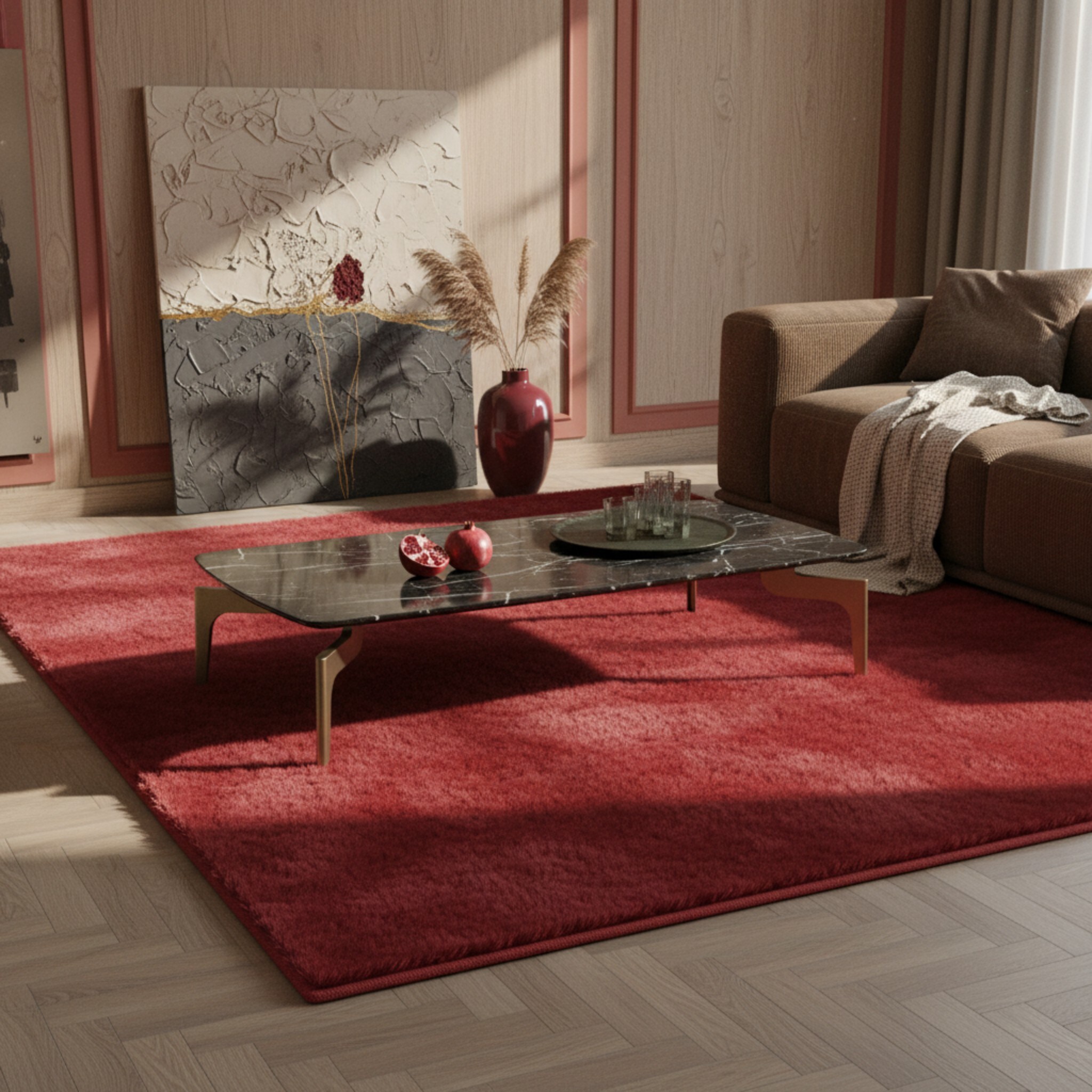Kurzflorteppich Waschbar NECKAR, einfarbig, aus Polyester, Rot, 160 x 230 cm - Bild 1