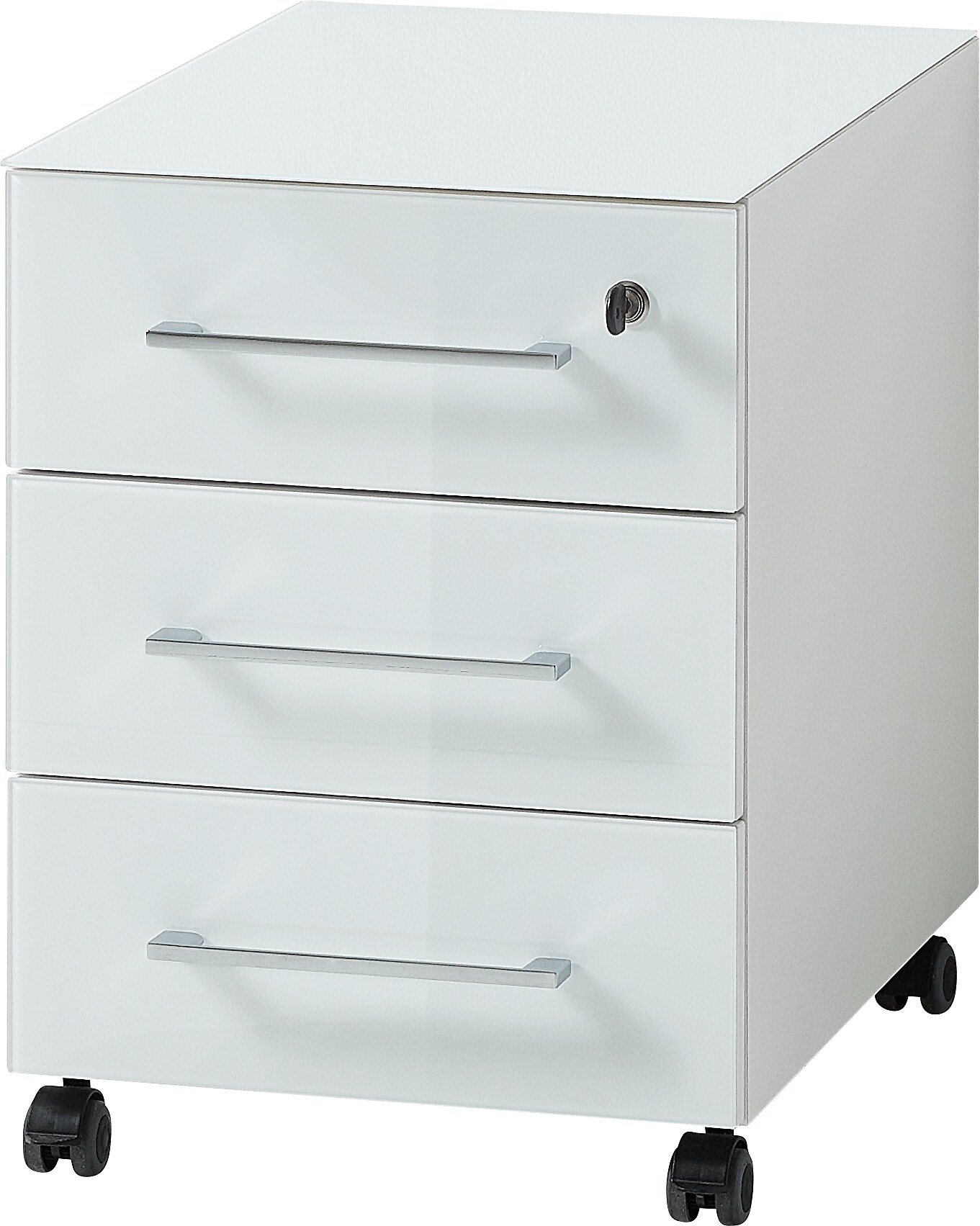 Rollcontainer 40x50x55 cm | 3 Schubladen Soft-Close & Abschlie&szlig;bar | Glasfront ESG Wei&szlig; | Made in Germany | Serie "Munchen" Kadima Design - Bild 1