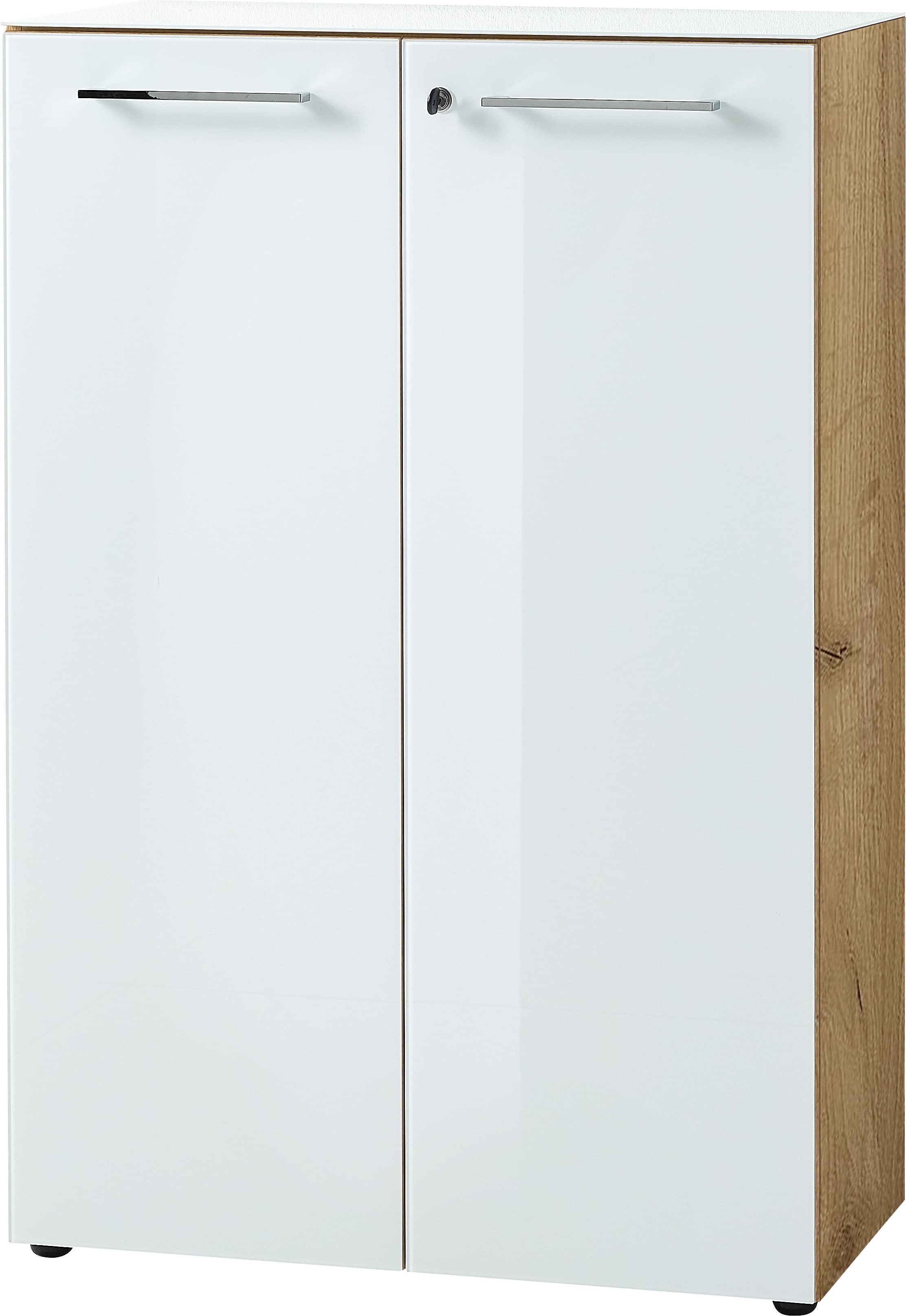 Aktenschrank Abschlie&szlig;bar | 80x120x37 cm | Glasfront ESG Soft-Close | B&uuml;roschrank Chalet-Eiche-Nb./Wei&szlig; | Made in Germany Kadima Design - Bild 1