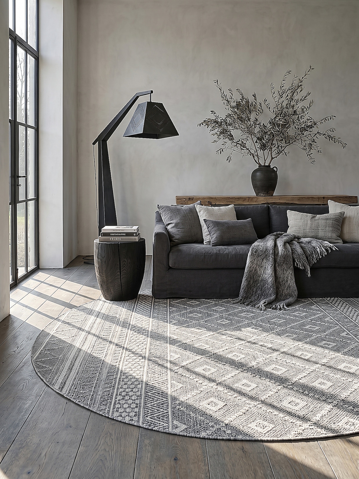 Flachgewebe-Teppich Polypropylen Grau 160x160 cm - ESERA Kadima
