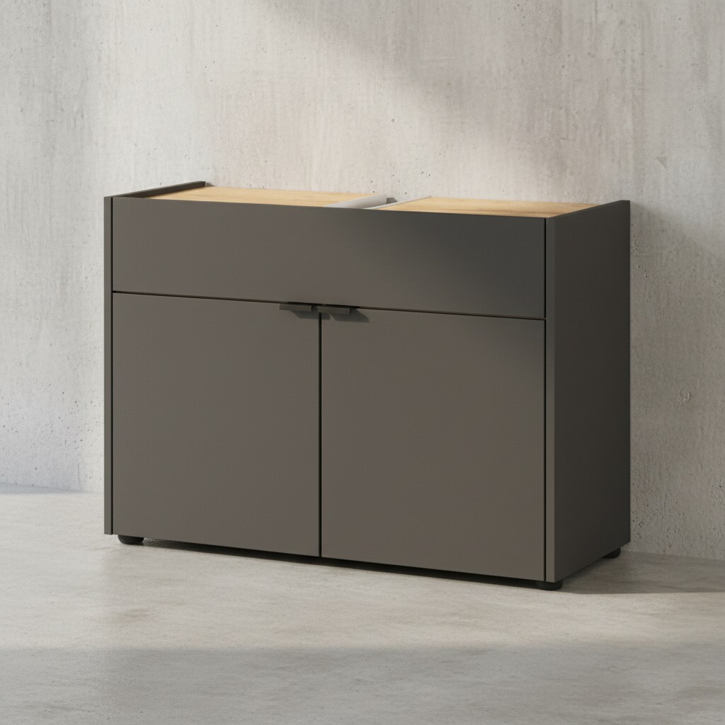 Unterschrank 80x34x60 cm stoßfest mit Siphonaussparung und Easy-Clean-Oberfläche, Grau-Beige 80x34x60 cm