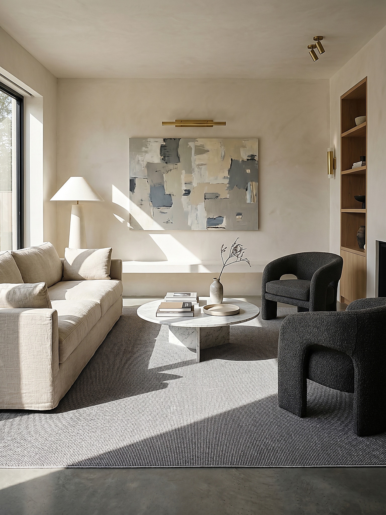 Niederflor-Teppich Kurzflor Beige 133x133 cm - COLFOSCO | Kadima Design - Bild 1