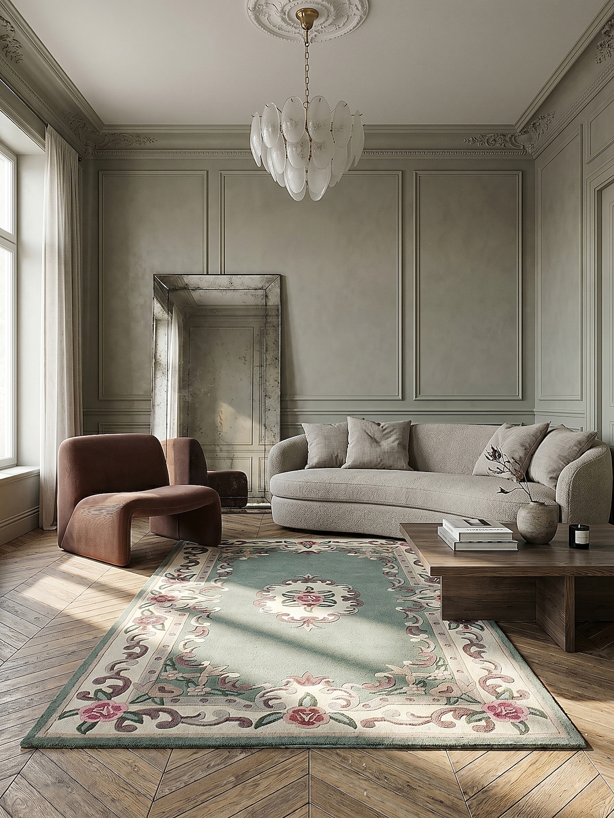 Wollteppich Orient Grün-Beige 150 x 240 cm - BEAULY Kadima Design