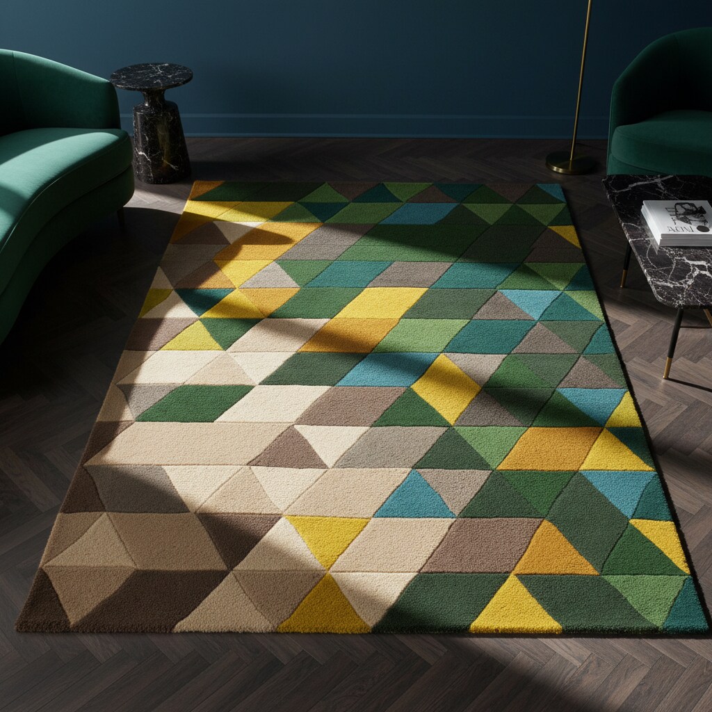 Wollteppich geometrisch Gr&uuml;n-Bunt 80 x 150 cm - DERWENT | Kadima - Bild 1