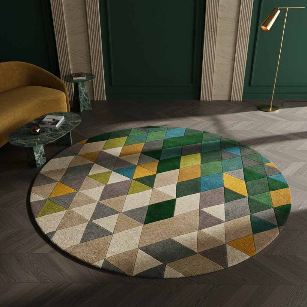 Wollteppich geometrisch Gr&uuml;n-Bunt &Oslash;160 cm - DERWENT | Kadima Design - Bild 1