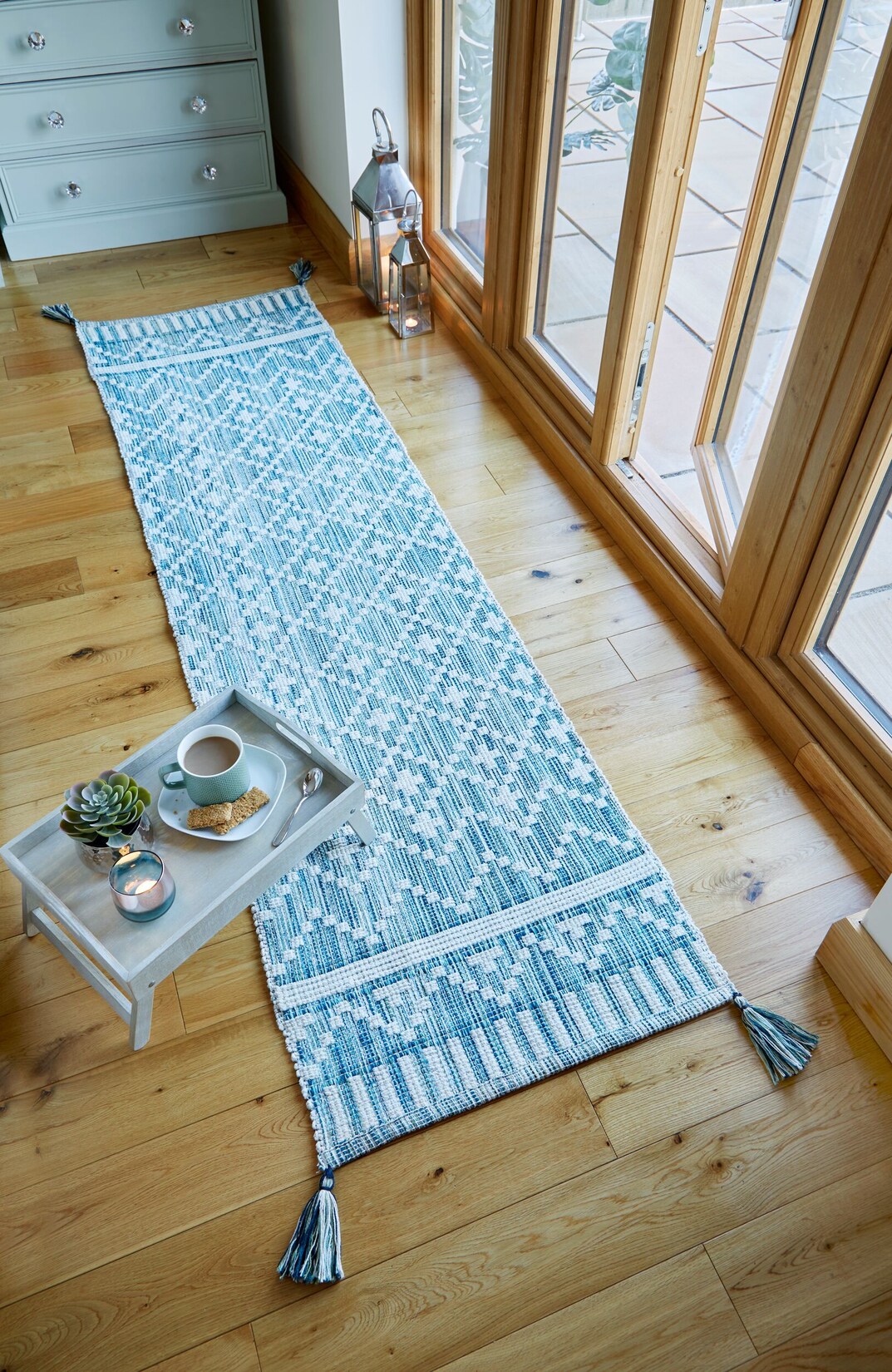 Läufer geometrisch Beige-Türkis 60 x 200 cm - DARTMOOR Kadima Design
