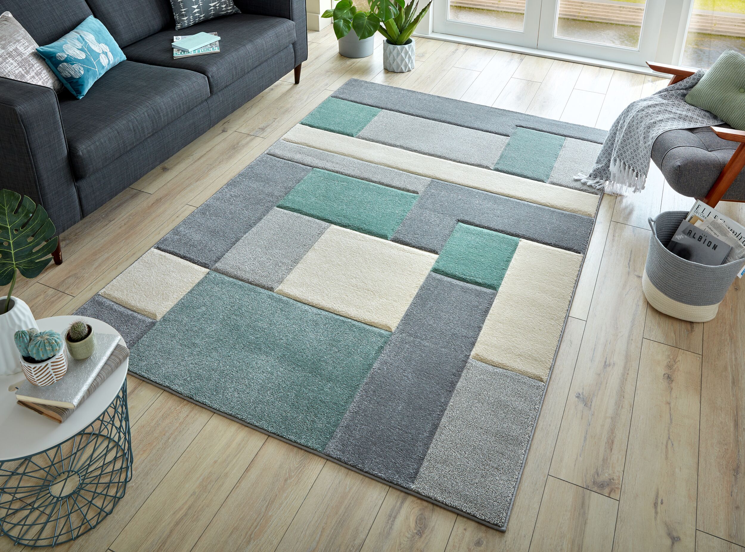 Teppich geometrisch Gr&uuml;n-Grau 120 x 170 cm - NIDD | Kadima Design - Bild 1