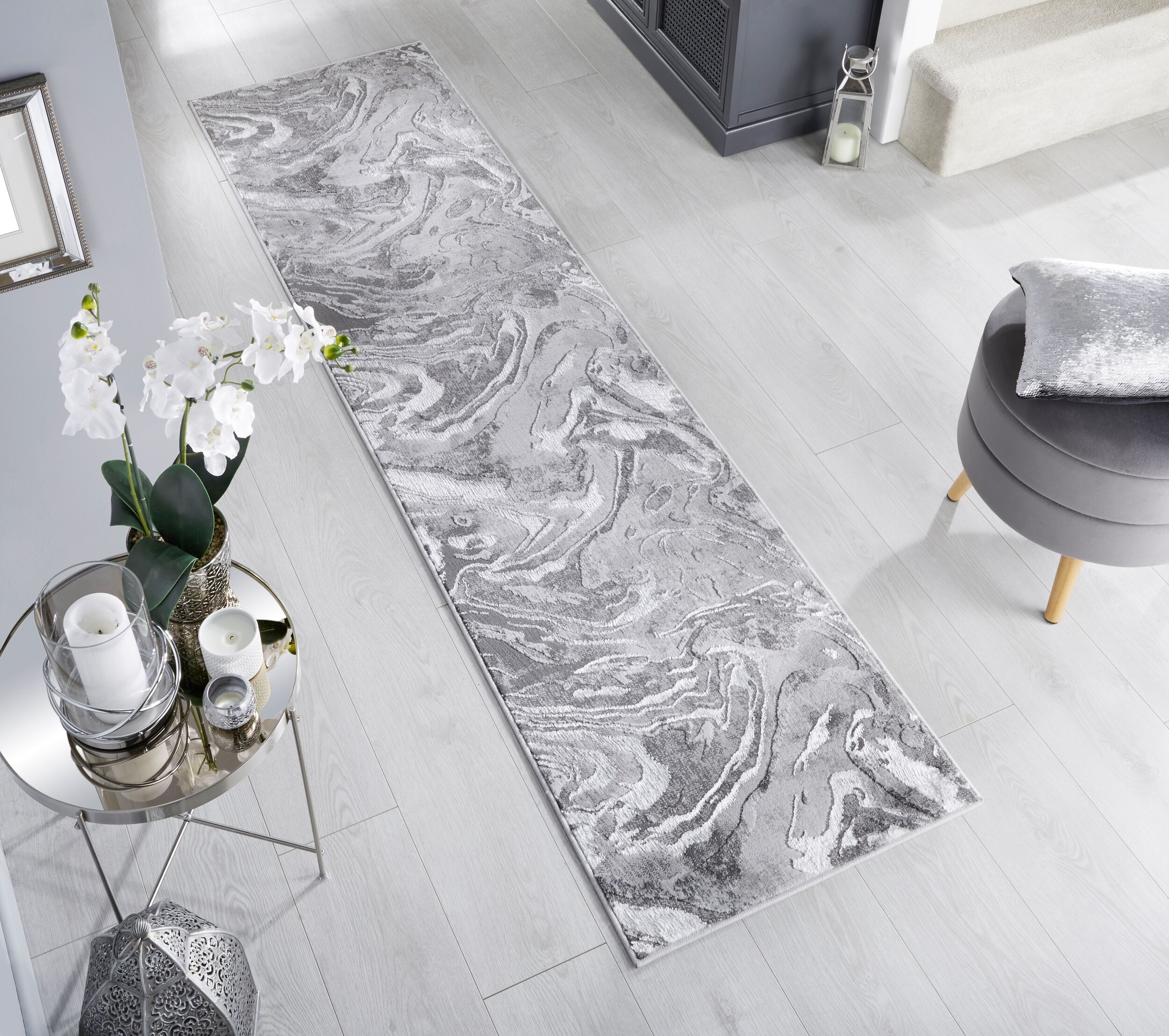 L&auml;ufer abstrakt Silber 60 x 230 cm - OUSE | Kadima Design - Bild 1