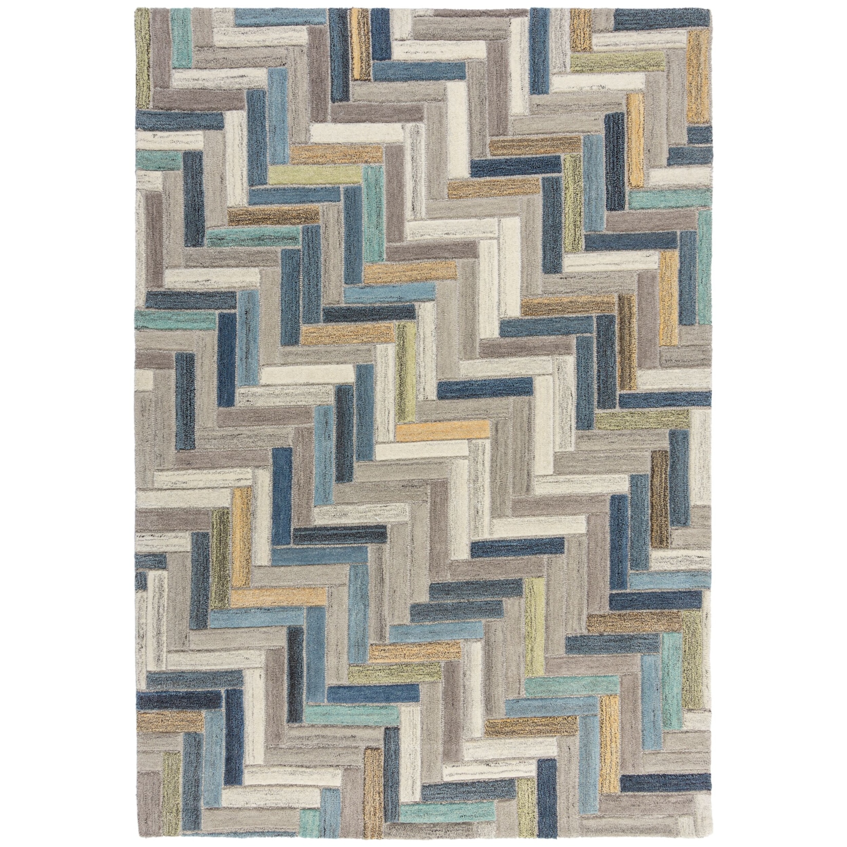 Wollteppich geometrisch Blau-Bunt 120 x 170 cm - ESK Kadima Design