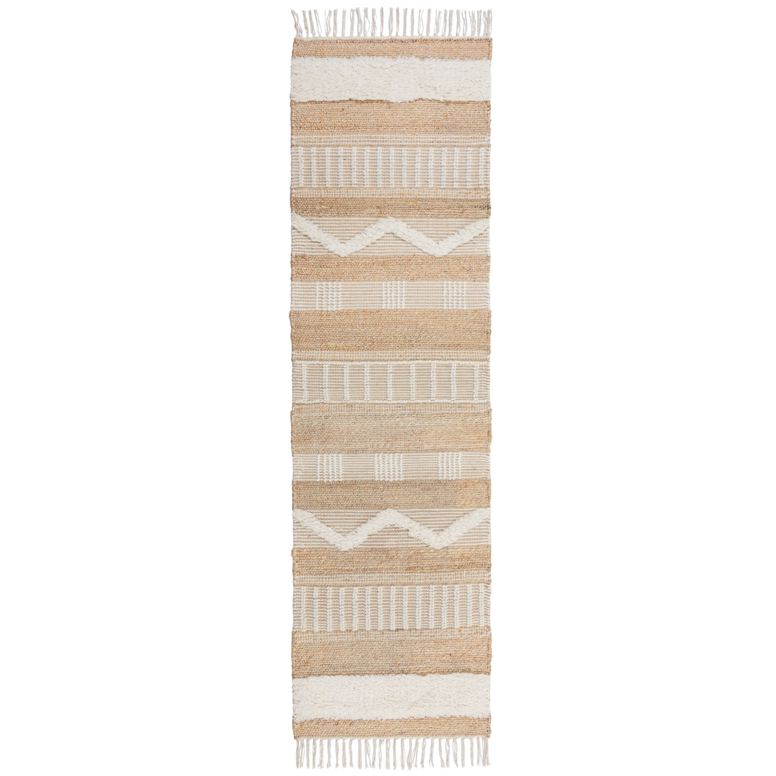 Handgewebter Naturteppich in Skandi-T&ouml;nen "Wharfe". Farbe: Braun-Beige, 60x230 cm | Kadima Design - Bild 1