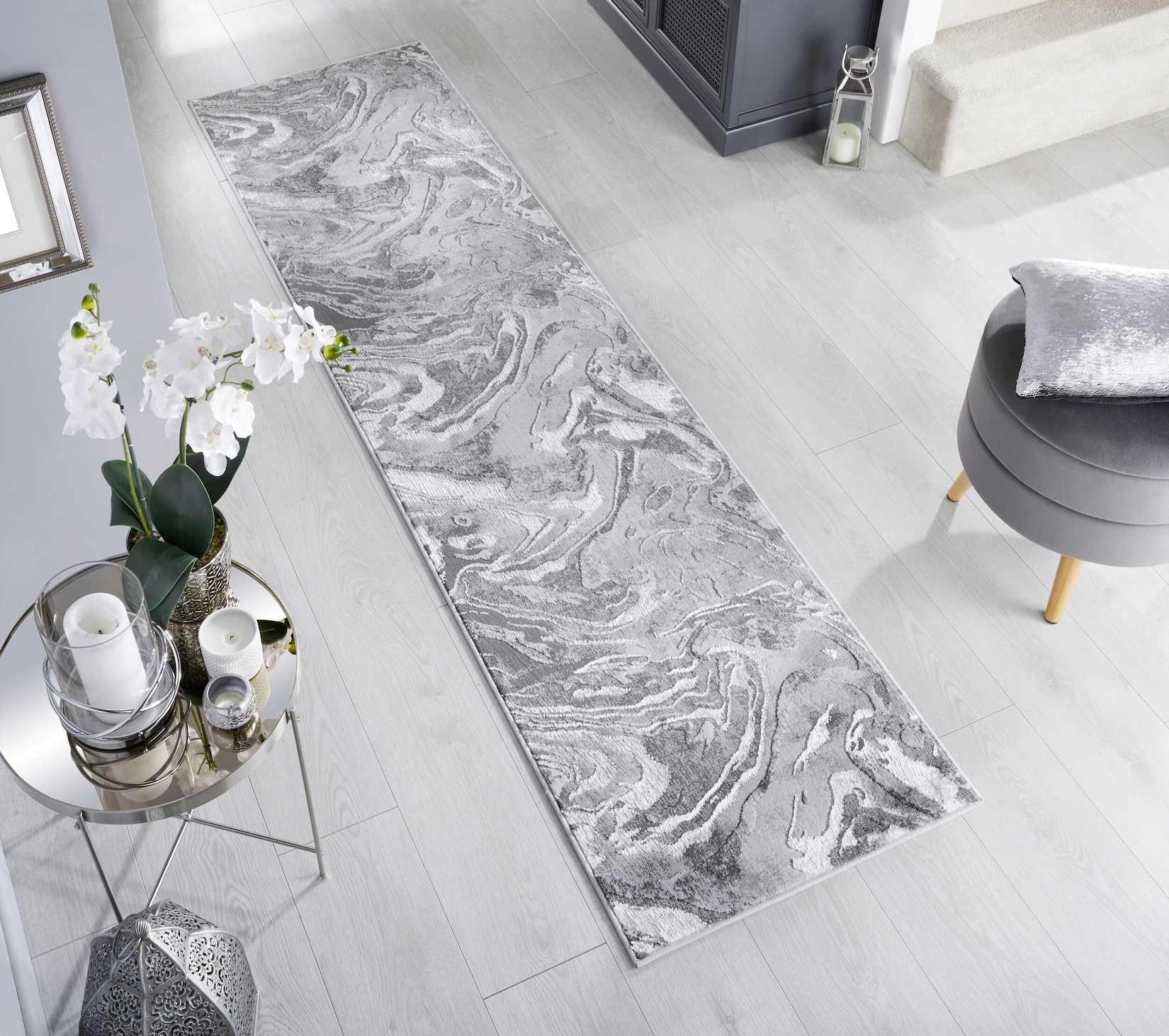 Läufer abstrakt Silber 80 x 300 cm - OUSE Kadima Design