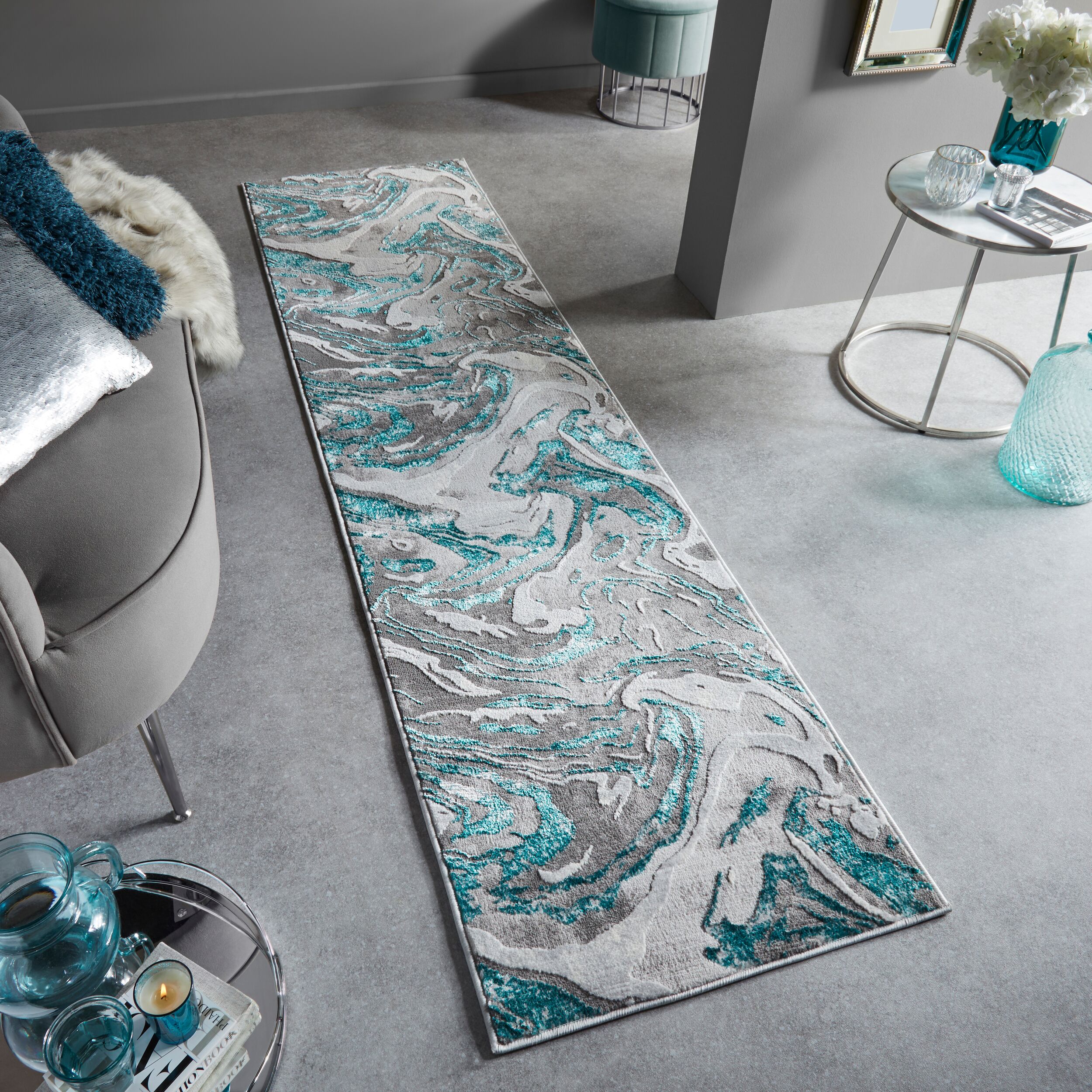 L&auml;ufer abstrakt Gr&uuml;n-Grau 80 x 300 cm - OUSE | Kadima Design - Bild 1