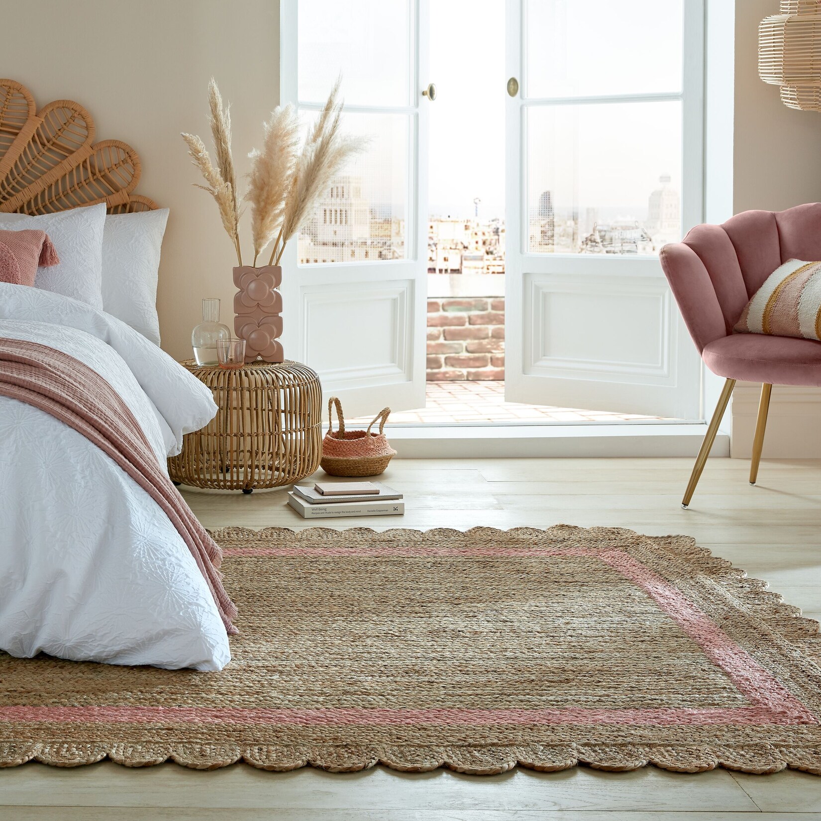 Jute-Teppich geometrisch Braun-Rosa 160 x 230 cm - PLYM Kadima