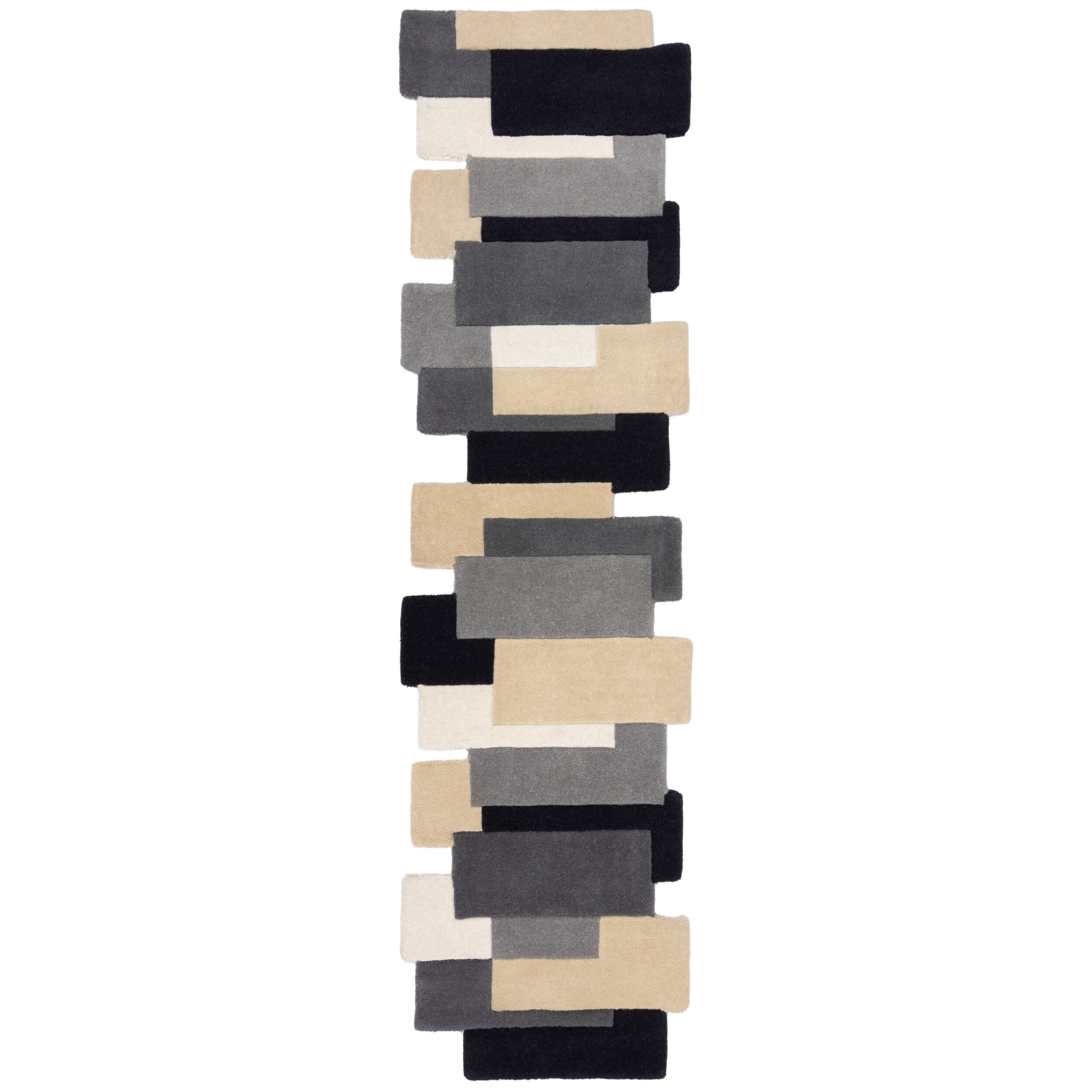 Handgetufteter Wollteppich "Thames Eva" - Geometrisch & Modern. Farbe: Grau-Beige, 60x230 cm | Kadima Design - Bild 1