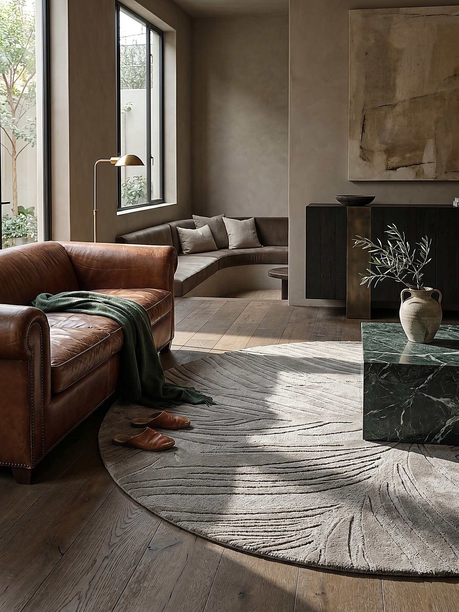 Wollteppich floral Grau &Oslash;160 cm - LEVEN | Kadima Design - Bild 1