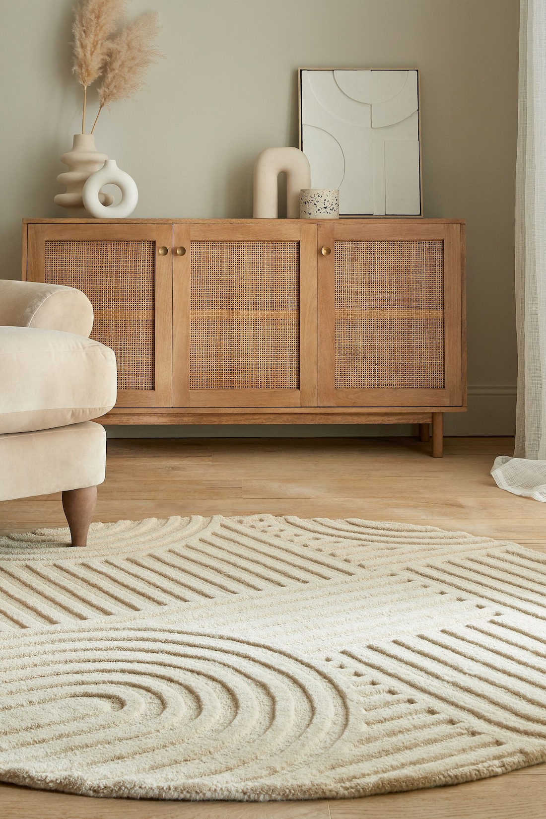 Wollteppich Hoch-Tief Natur Ø160 cm - LEVEN Kadima Design