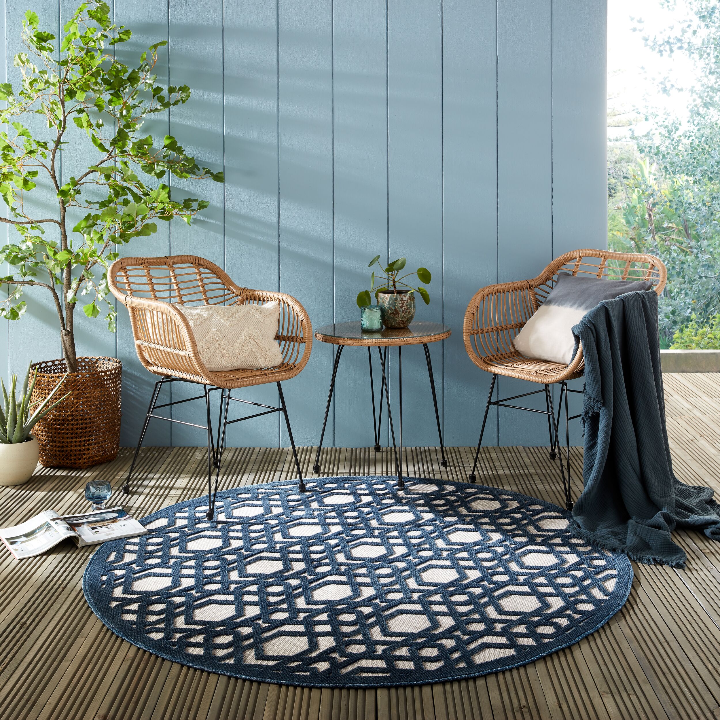 Outdoor-Teppich waschbar Blau-Grau &Oslash;160 cm - STOUR | Kadima Design - Bild 1