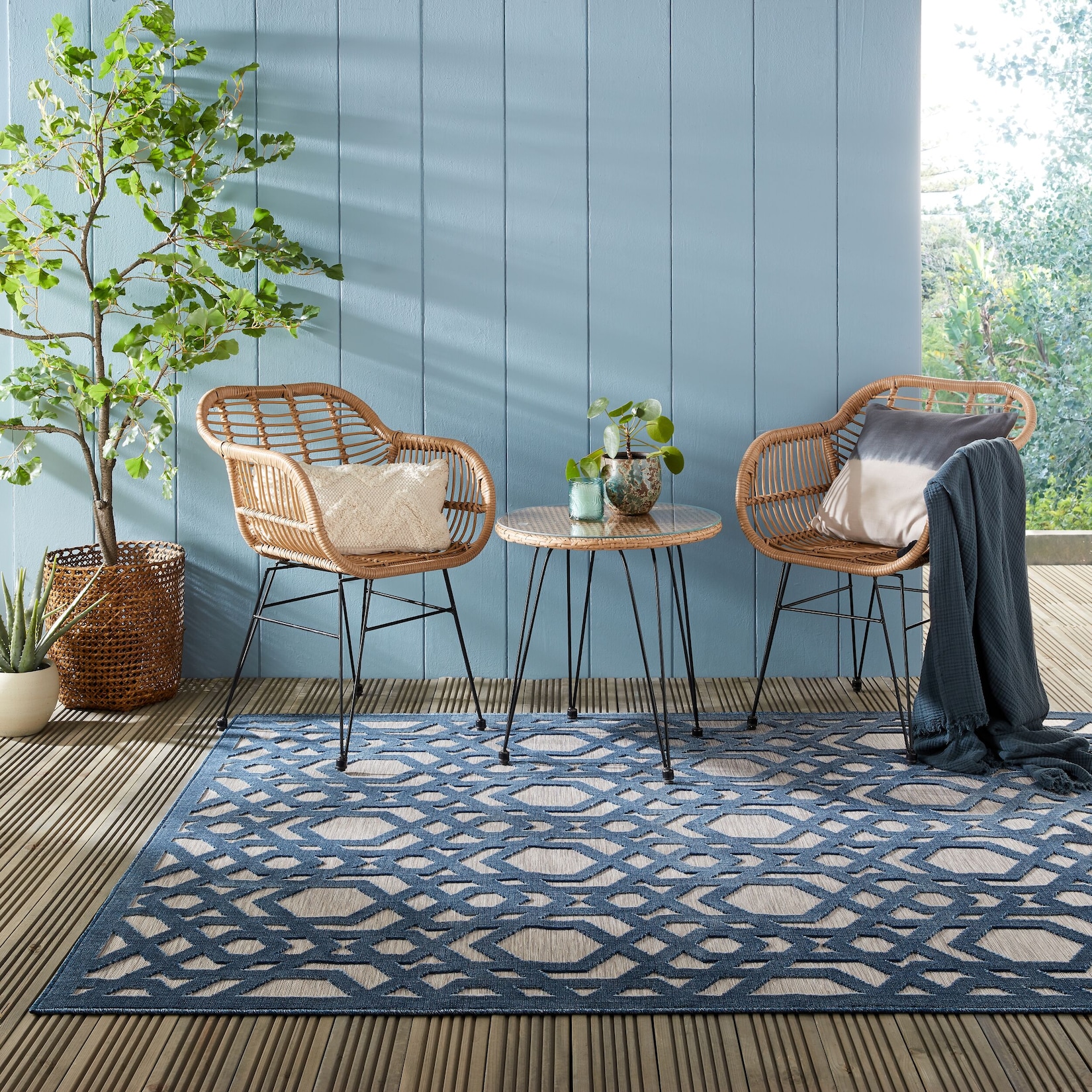 Outdoor-Teppich waschbar Blau-Grau 200 x 290 cm - STOUR Kadima