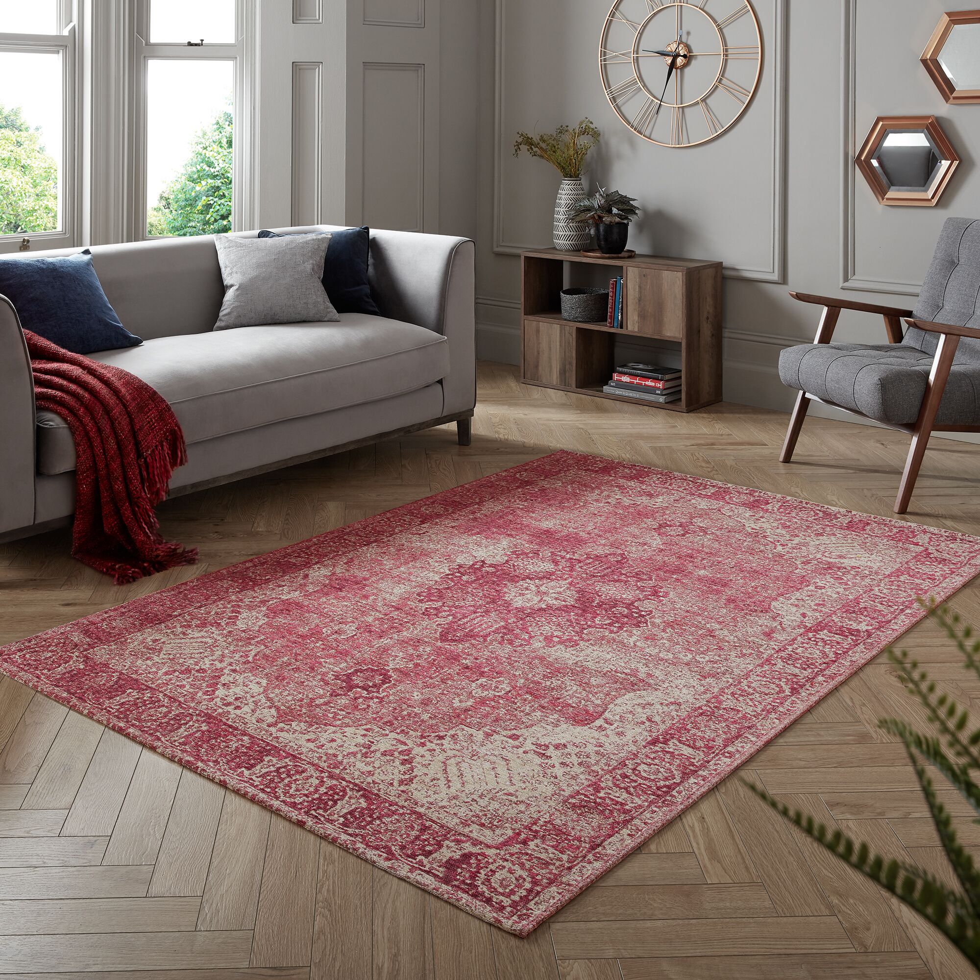 Vielseitiger Vintage Teppich "Coquet Tara". Farbe: Rosa, 155x230 cm | Kadima Design - Bild 1