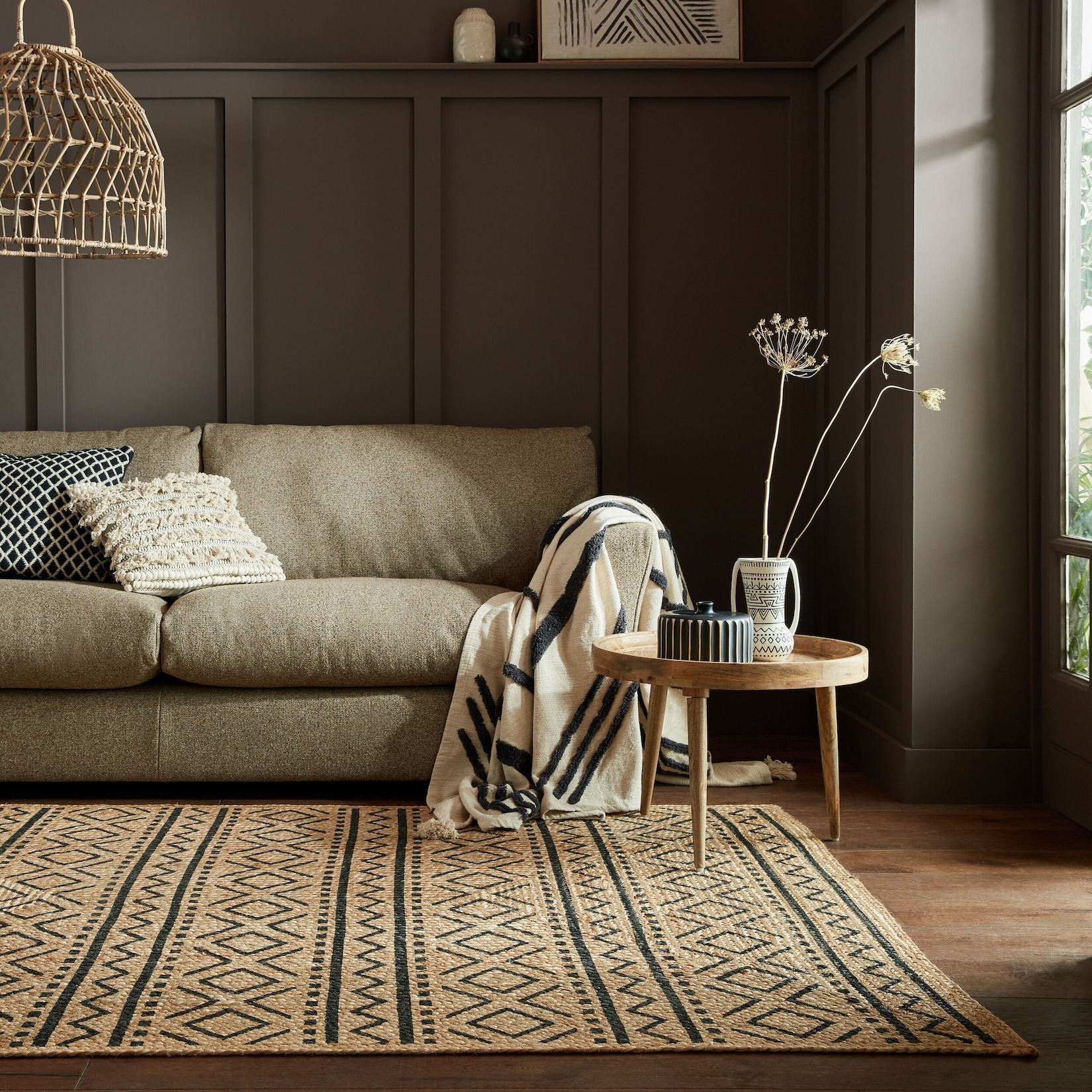 Jute-Teppich Boho Braun-Schwarz 200 x 290 cm - NEATH Kadima Design