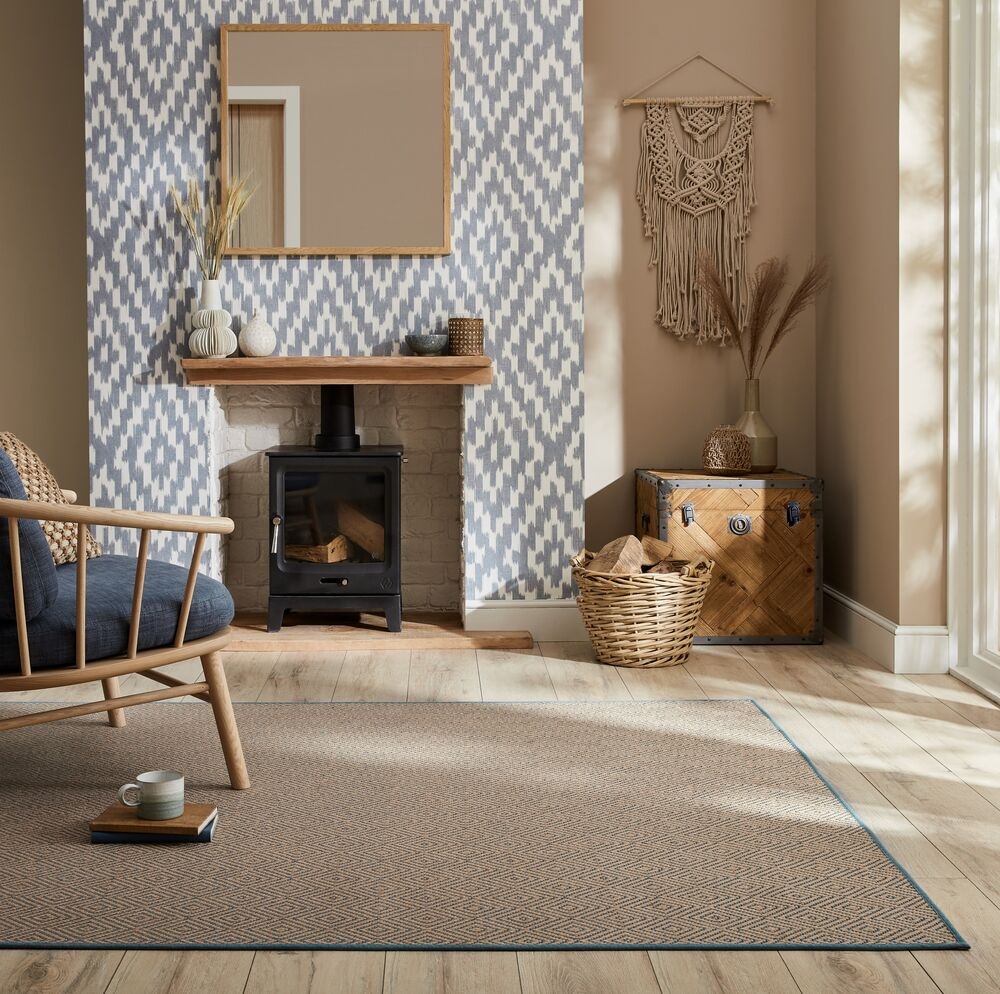Jute-Teppich geometrisch Braun-Blau 200 x 290 cm - CARRON Kadima