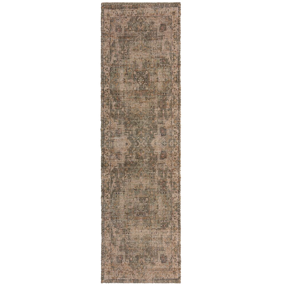 Robuster Vintage-Teppich aus Jute & Polyester, ideal f&uuml;r viel genutzte R&auml;ume, rutschfest, braun-gr&uuml;n - "Deepe". 60x230 cm | Kadima Design - Bild 1