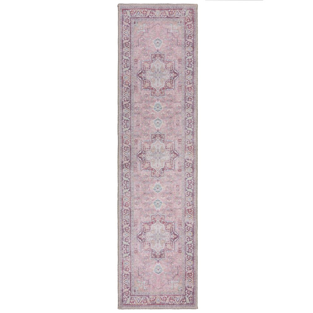 Maschinenwaschbarer Traditioneller Vintage-Teppich aus recycelten Fasern, rutschfest - "Hald". Farbe: Rosa, 60x230 cm | Kadima Design - Bild 1