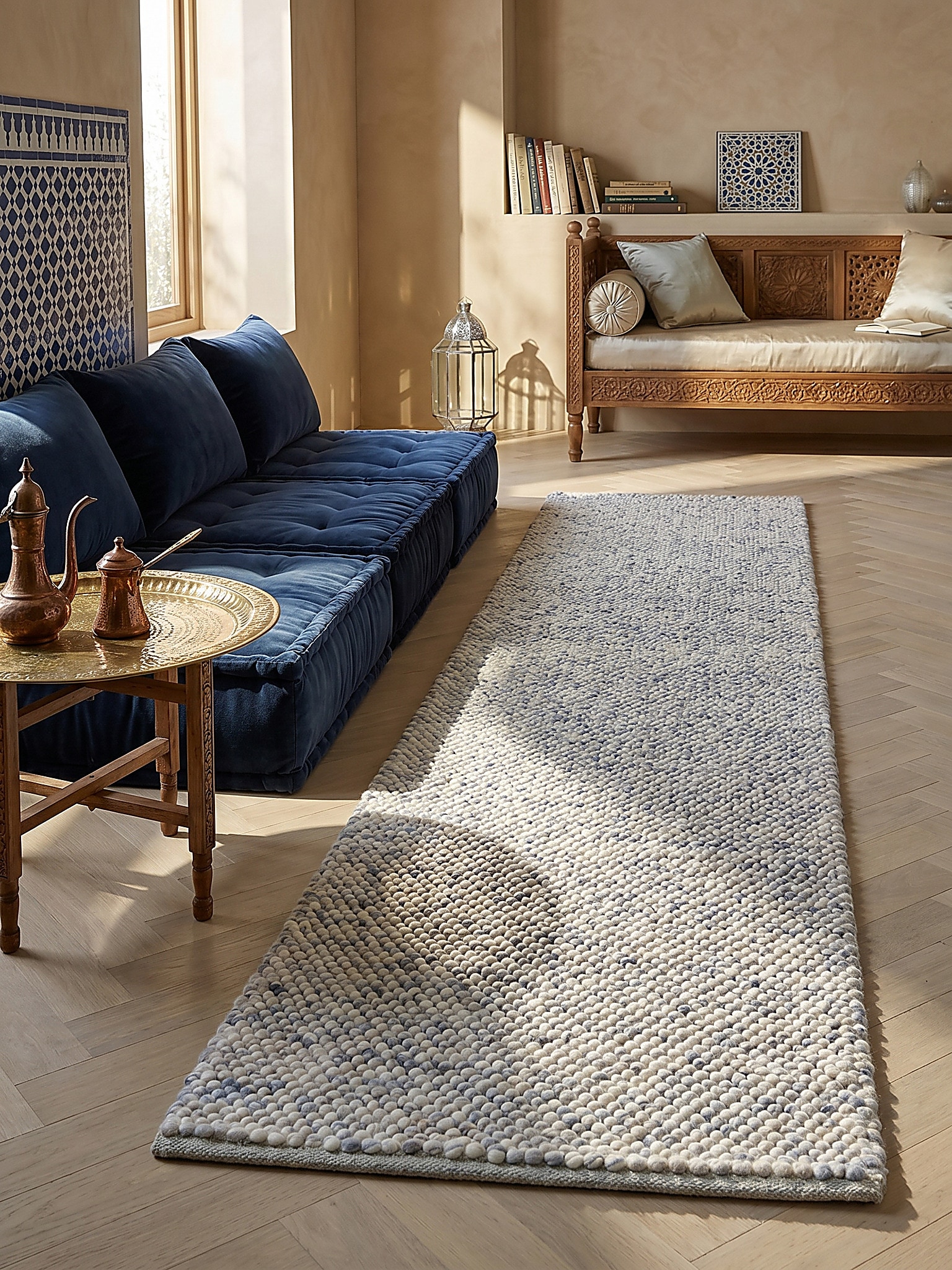 L&auml;ufer Wollmischung Blau 60 x 230 cm - MEDWAY | Kadima Design - Bild 1
