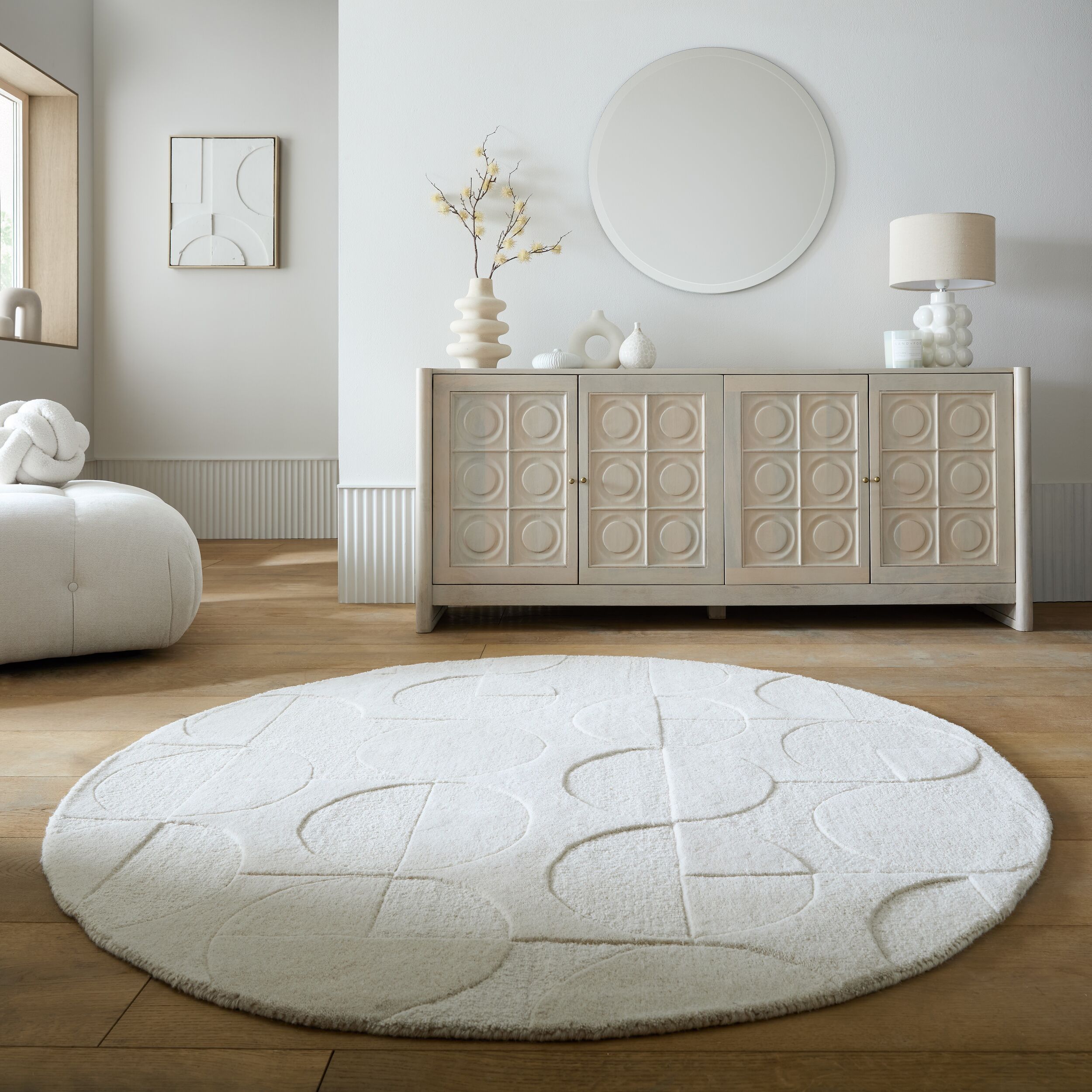 Wollteppich geometrisch Elfenbein &Oslash;160 cm - DEBEN | Kadima Design - Bild 1