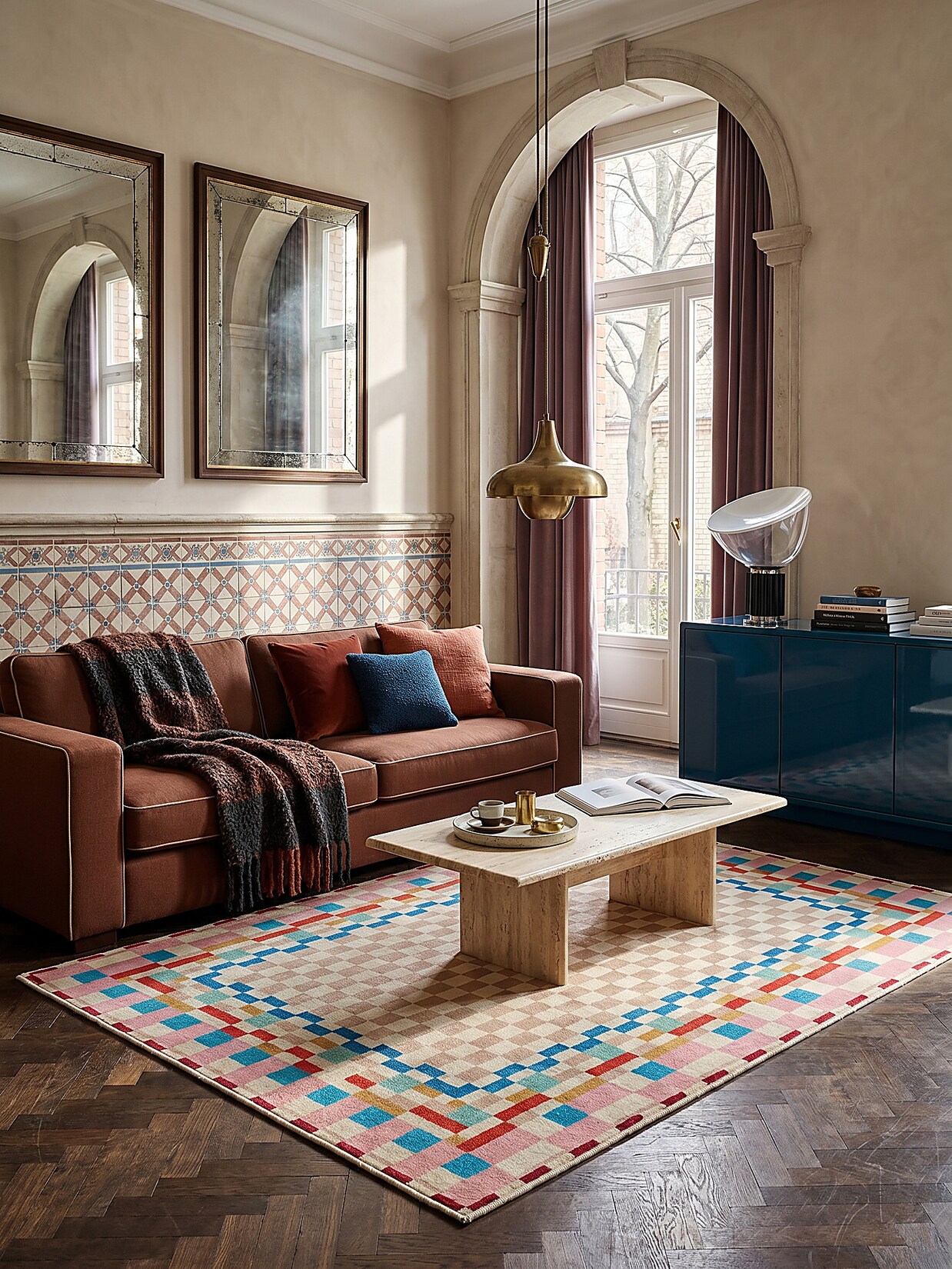 Wollteppich Schachbrett Bunt 140 x 200 cm - DAHLIA Kadima Design