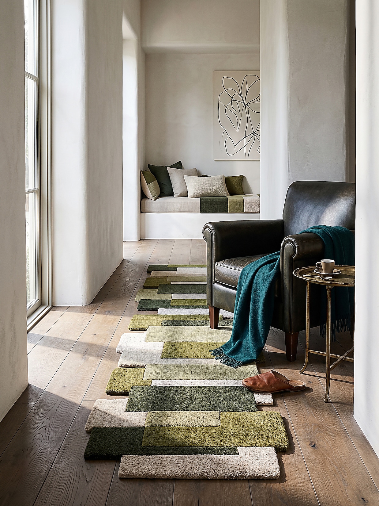 Läufer Kurzflor Erdtöne-Grün 60 x 230 cm - HALLEIN Kadima Design